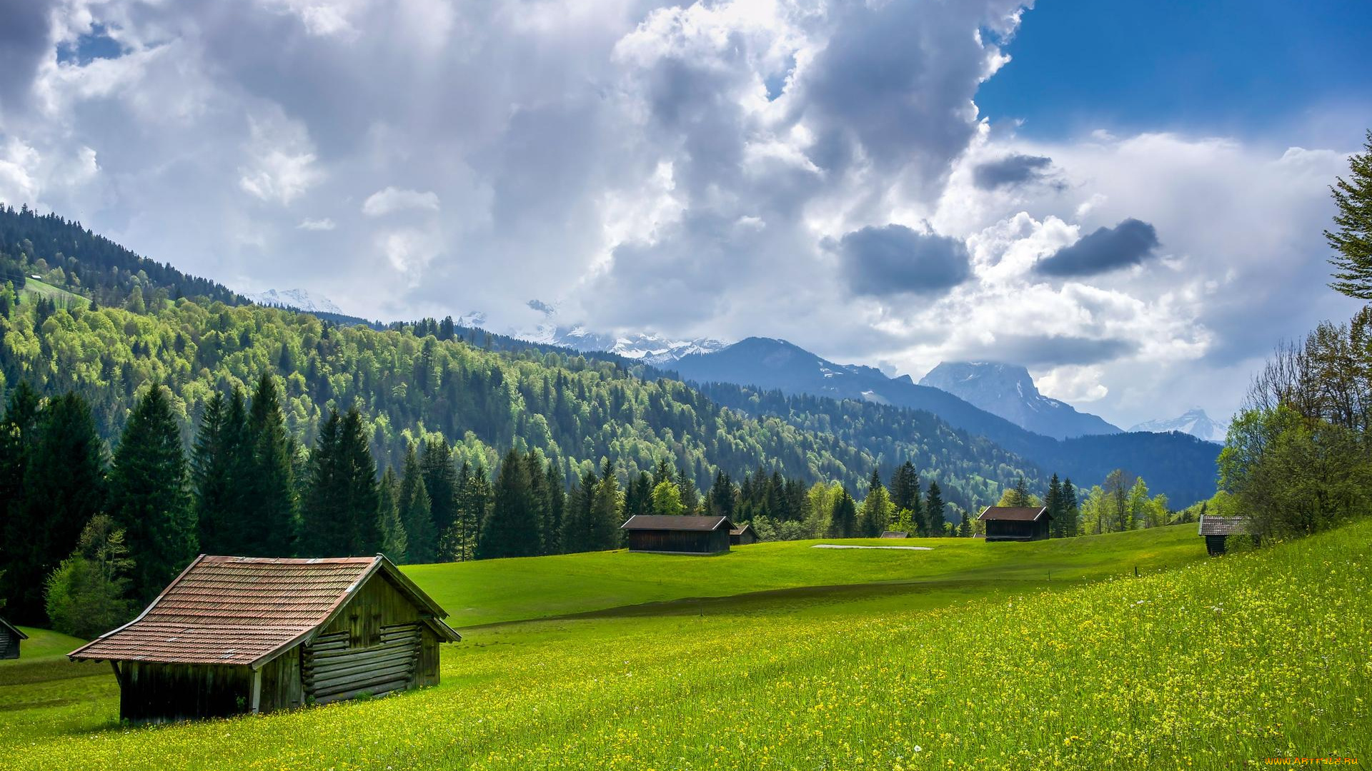 города, -, пейзажи, альпы, поле, гармиш, германия, миттенвальд