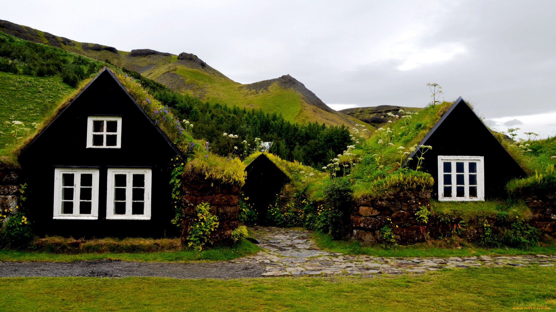 города, -, здания, , дома, дома, лужайка, холмы