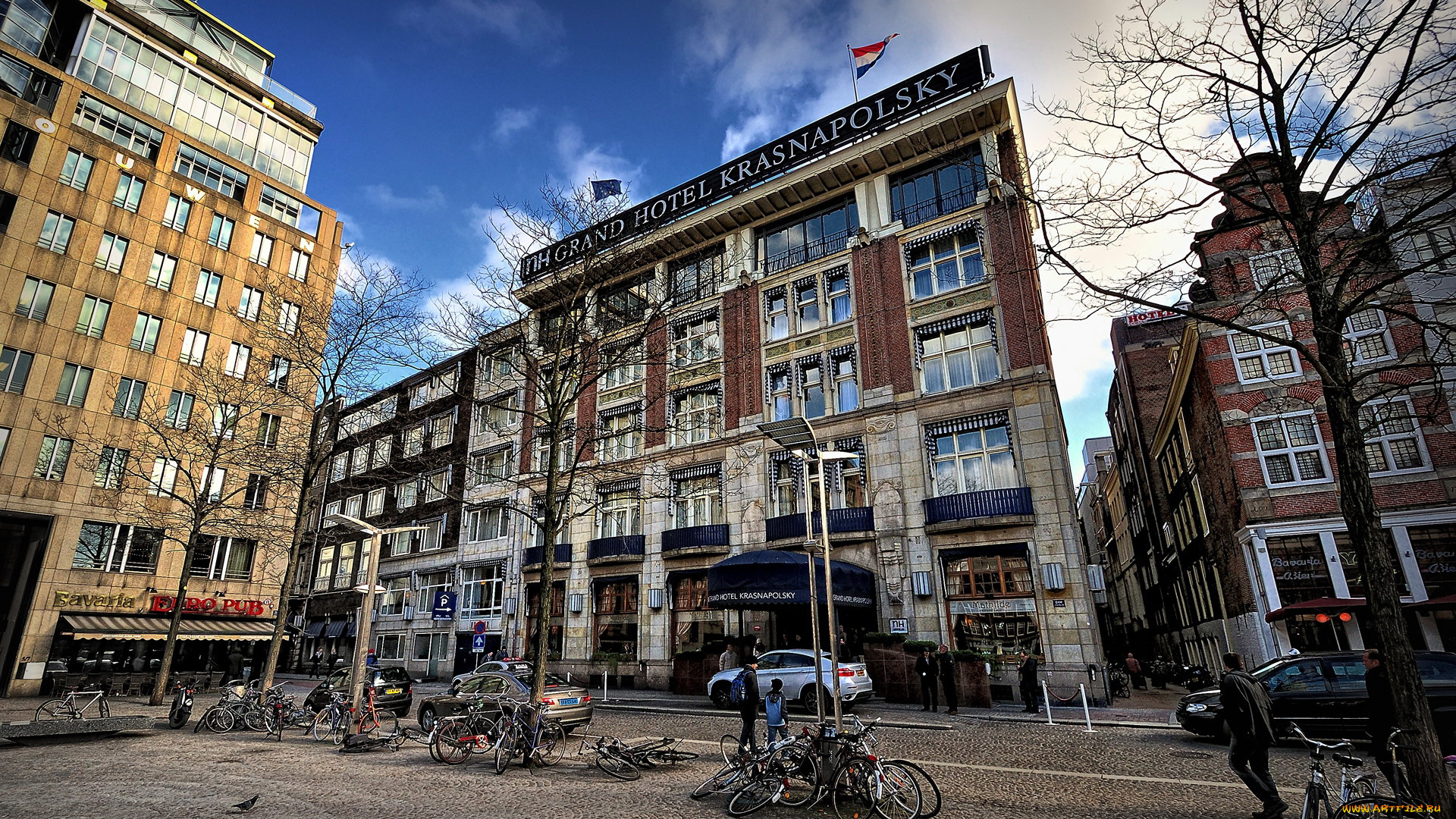 города, амстердам, , нидерланды, велосипеды, улица, отель