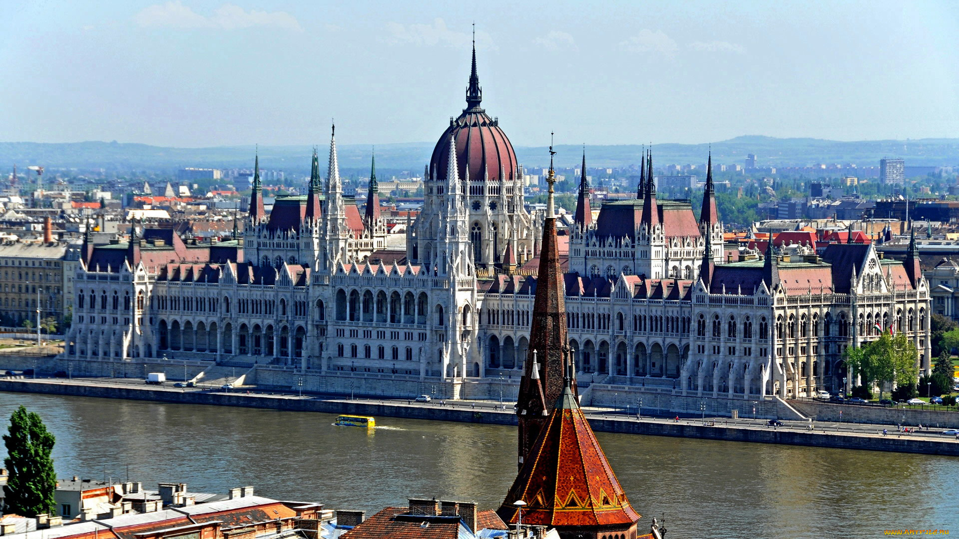 города, будапешт, , венгрия, парламент, река