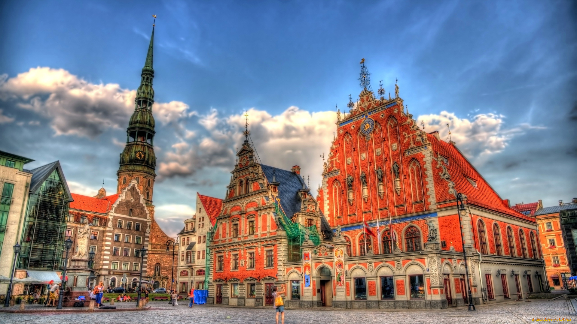 города, рига, , латвия, здания, площадь, туристы, старинные