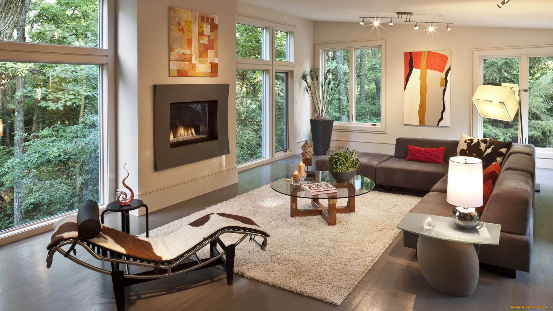 интерьер, гостиная, комната, камин