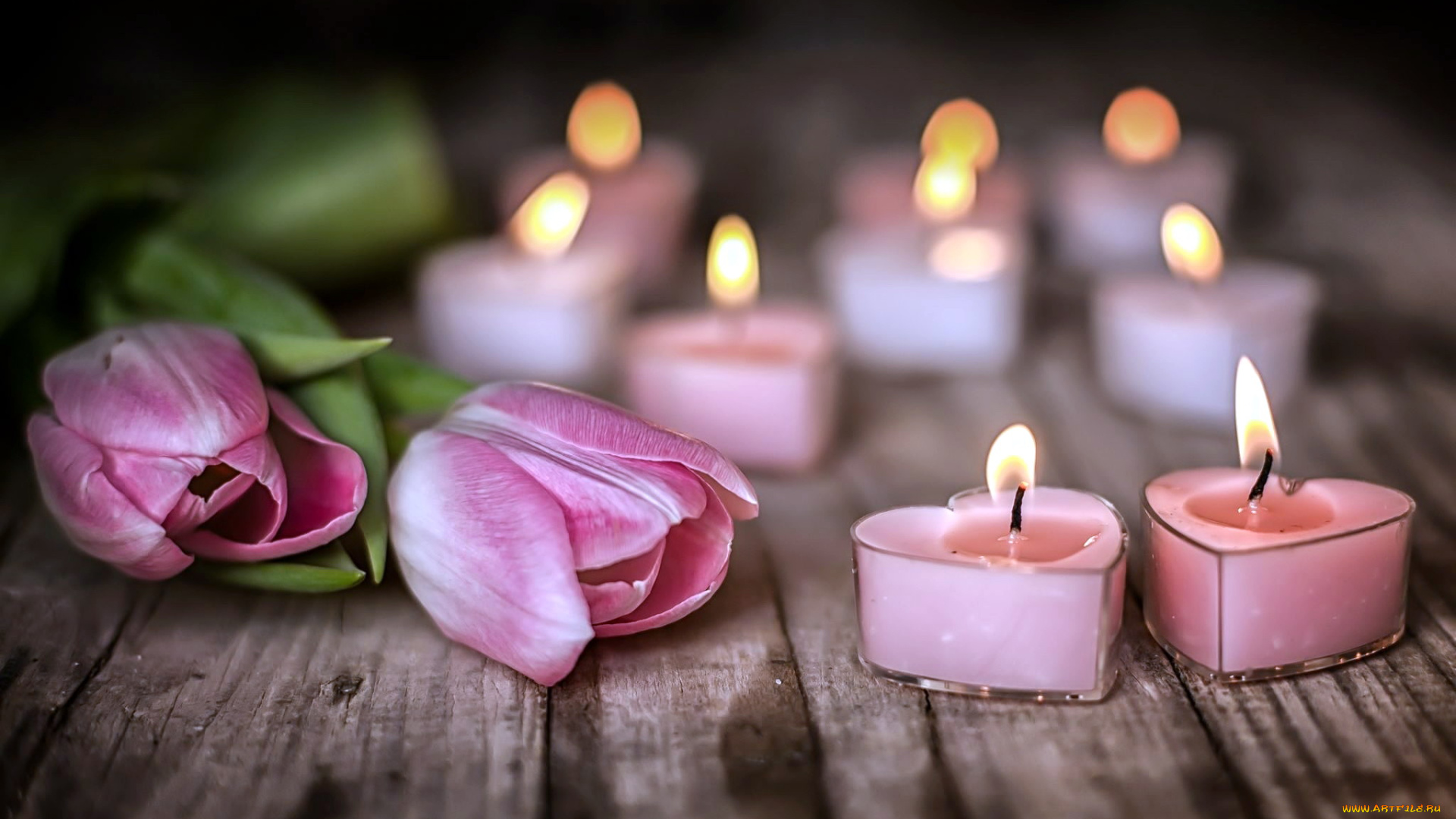 праздничные, день, святого, валентина, , сердечки, , любовь, тюльпаны, свечи, сердечки