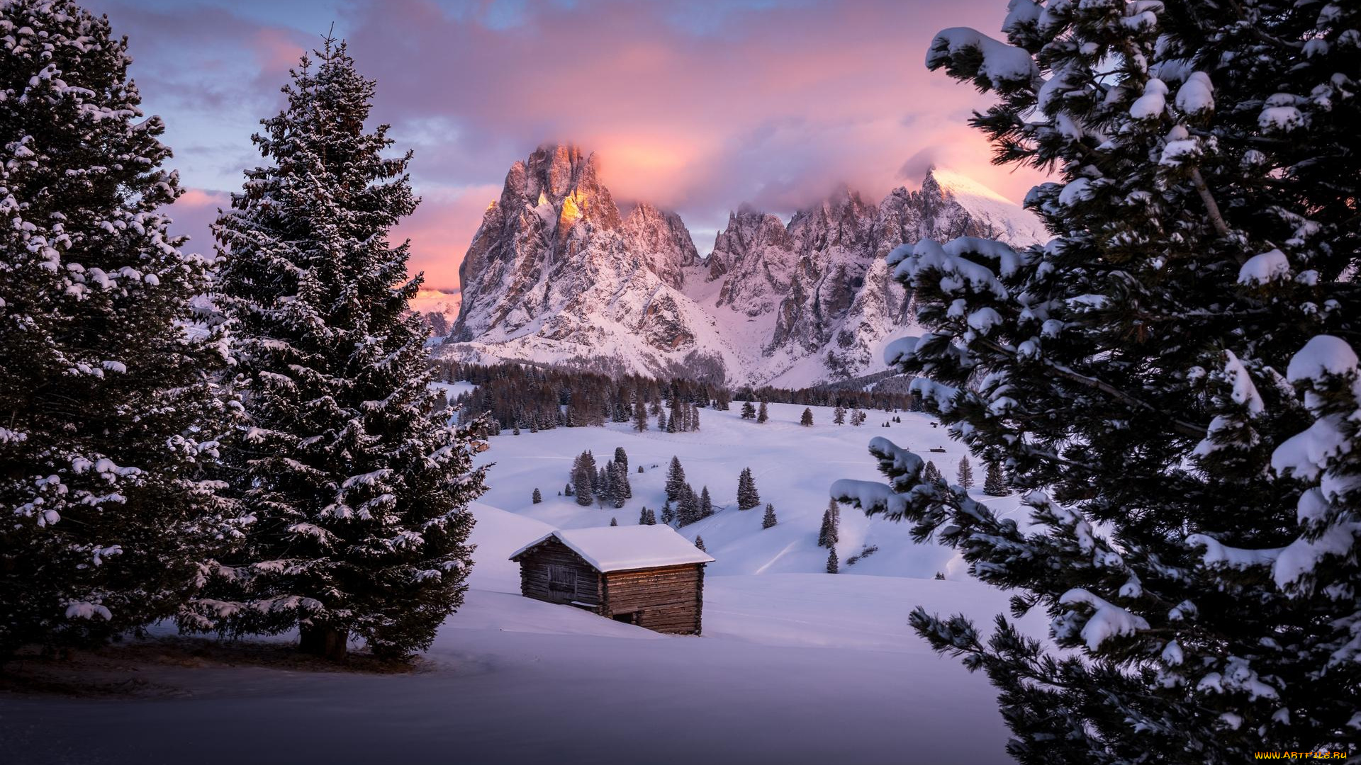 природа, зима, сейзер, альм, южный, тироль, доломиты, италия