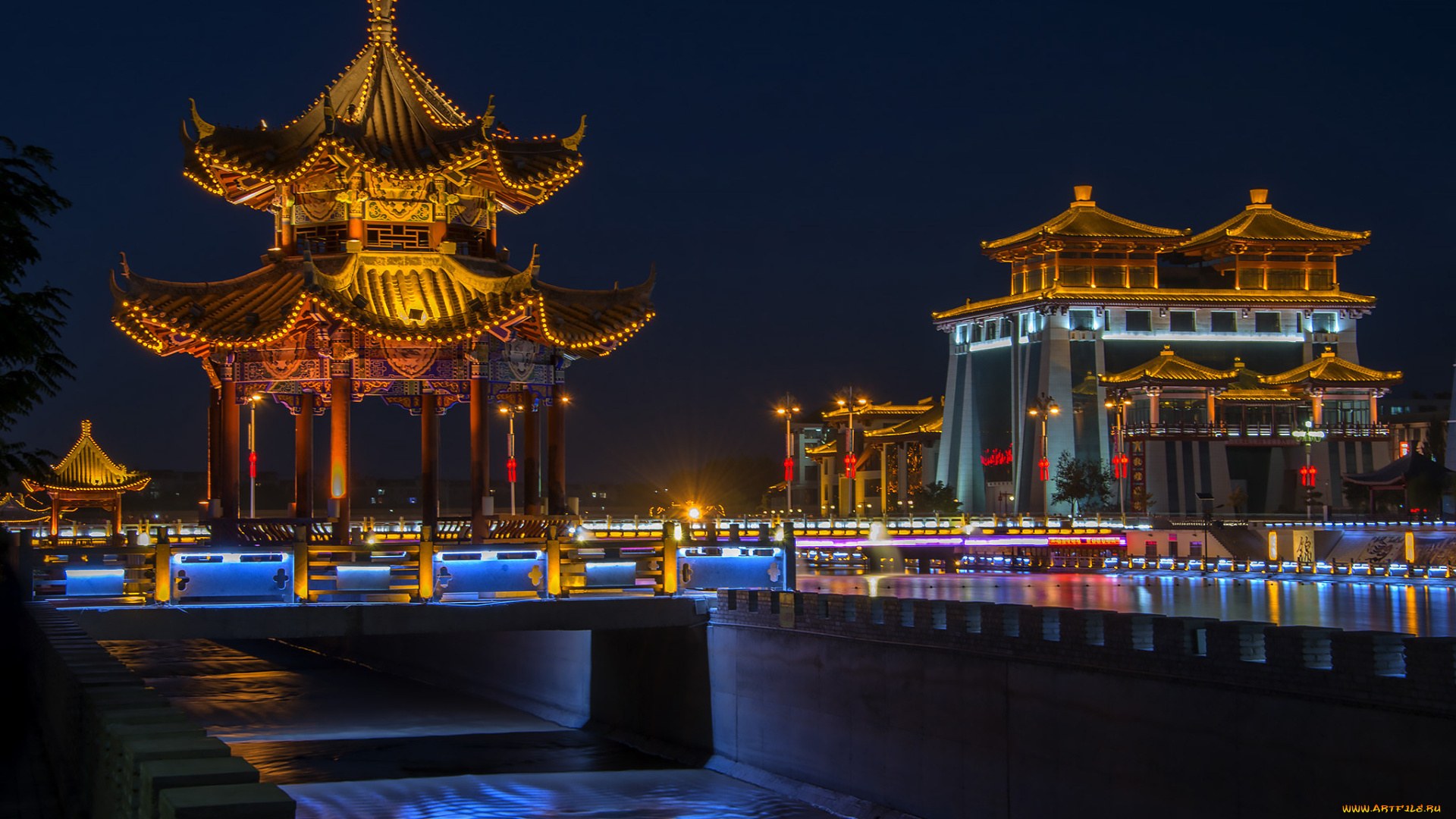 dunhuang, city, города, -, огни, ночного, города, простор