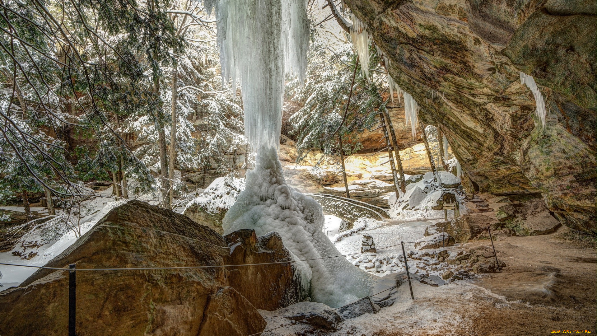 природа, другое, сосульки, пещера, зима