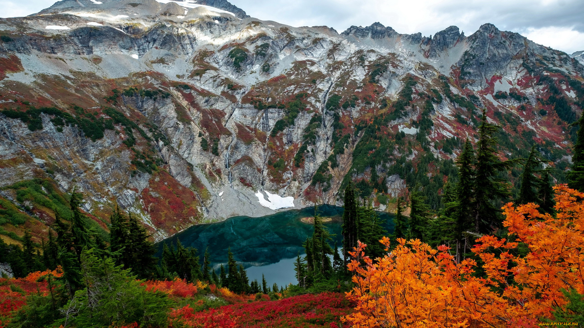 природа, пейзажи, озеро, горы, осень