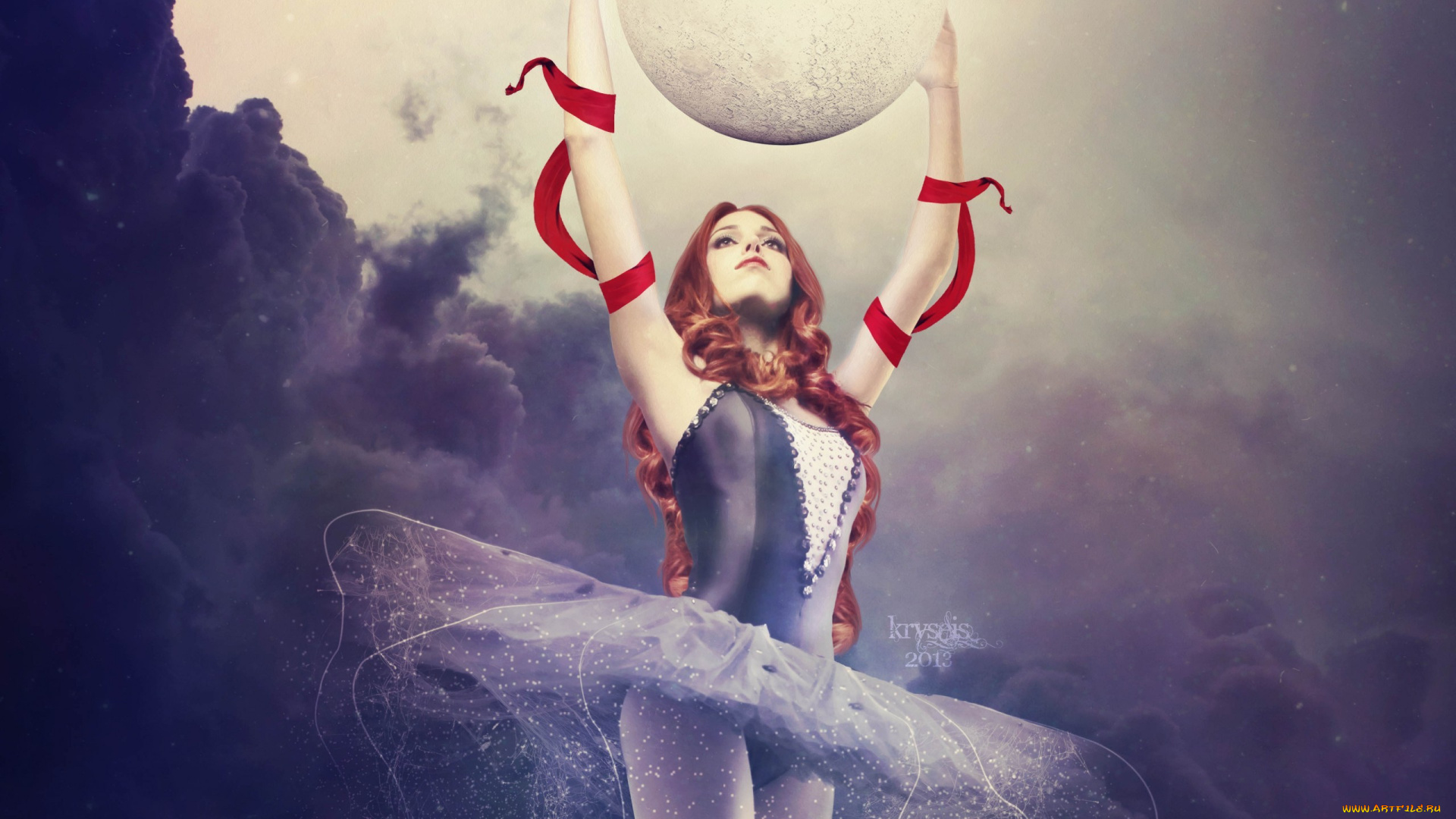 разное, компьютерный, дизайн, ленты, тучи, шар, балерина, девушка