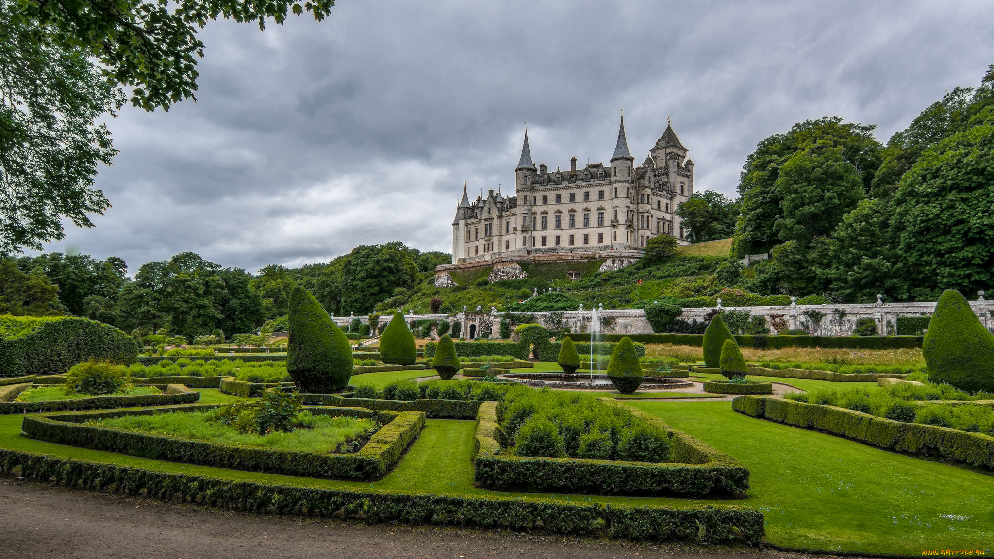 dunrobin, castle, and, park, scotland, города, замки, англии, простор