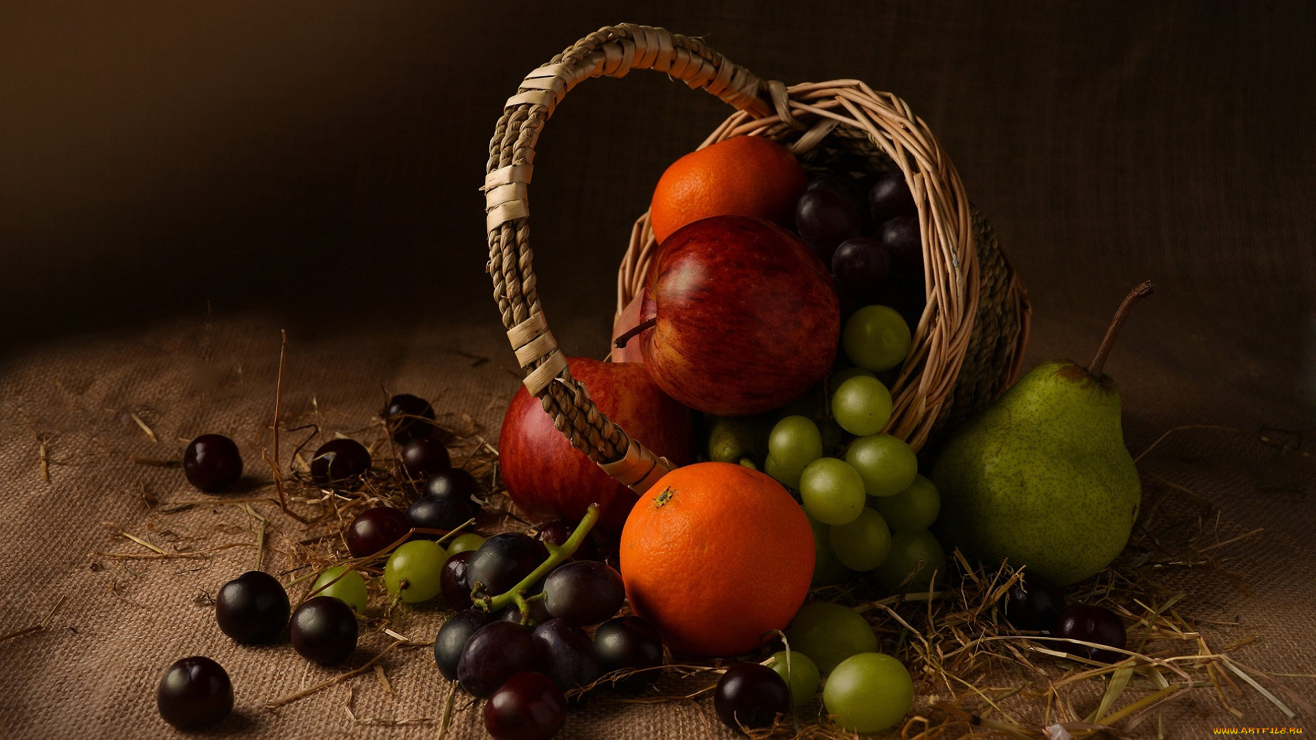 еда, фрукты, , ягоды, яблоки, виноград, корзинка