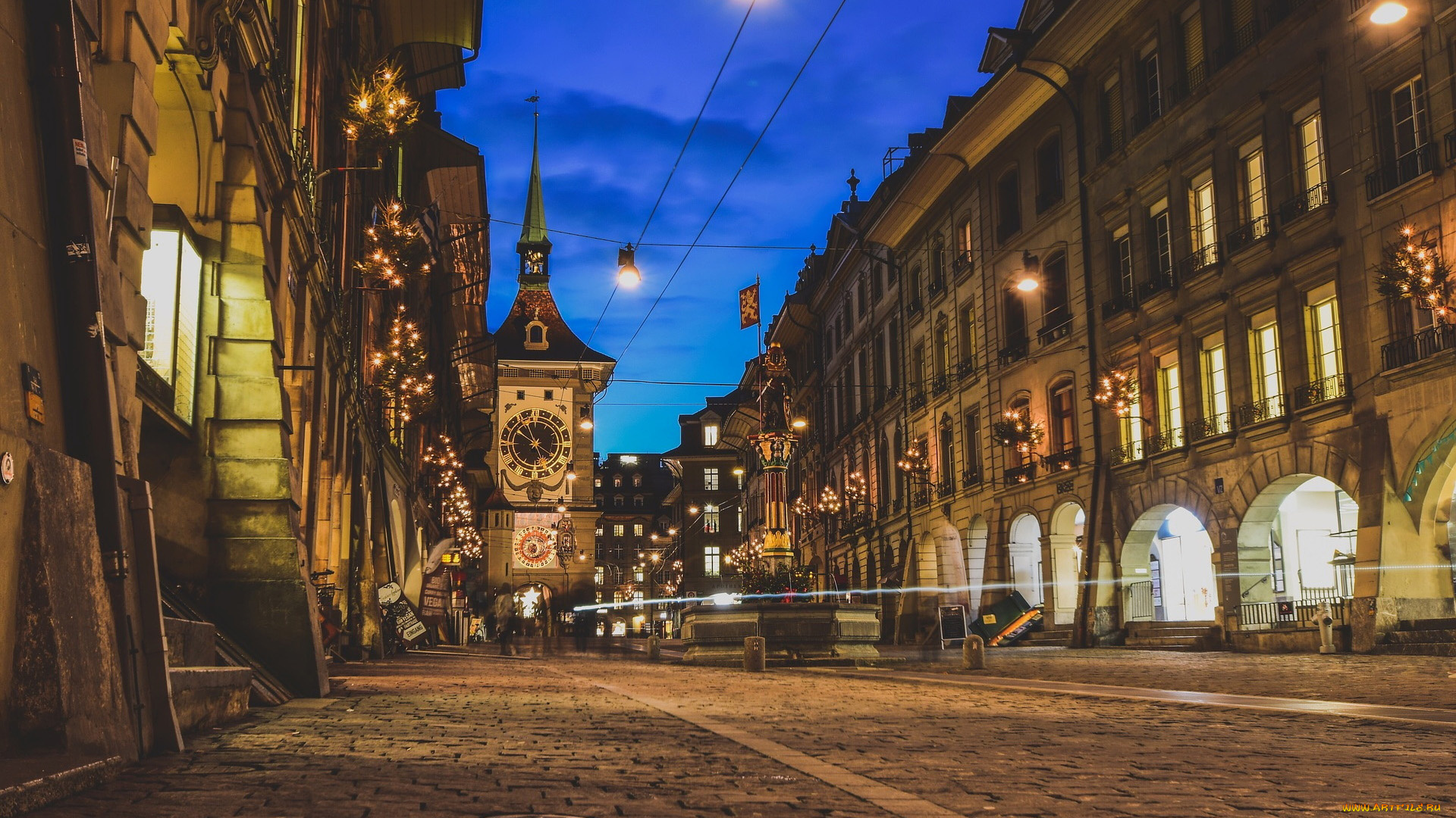 города, берн, , швейцария, вечер, улица