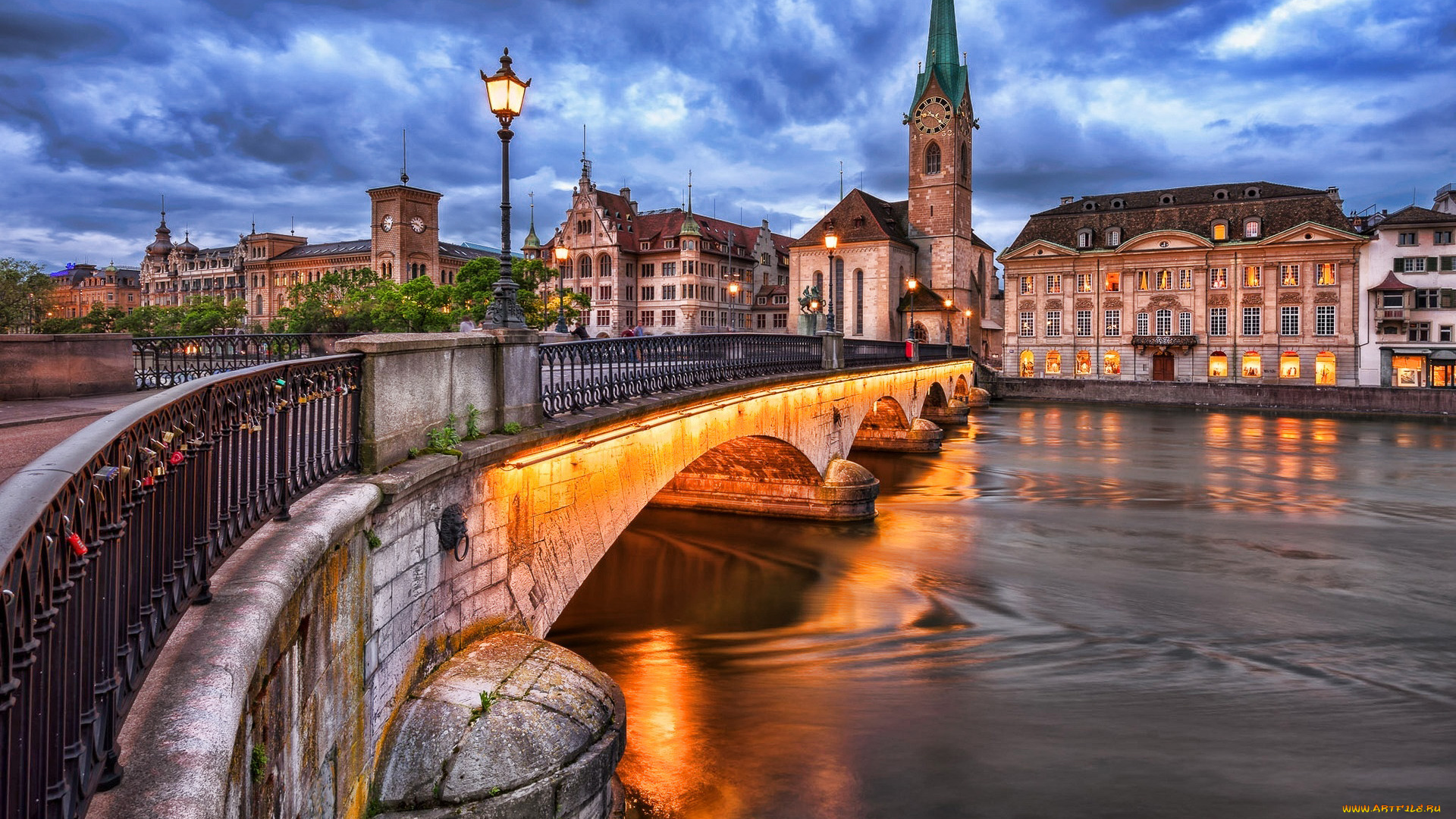 города, цюрих, , швейцария, мост