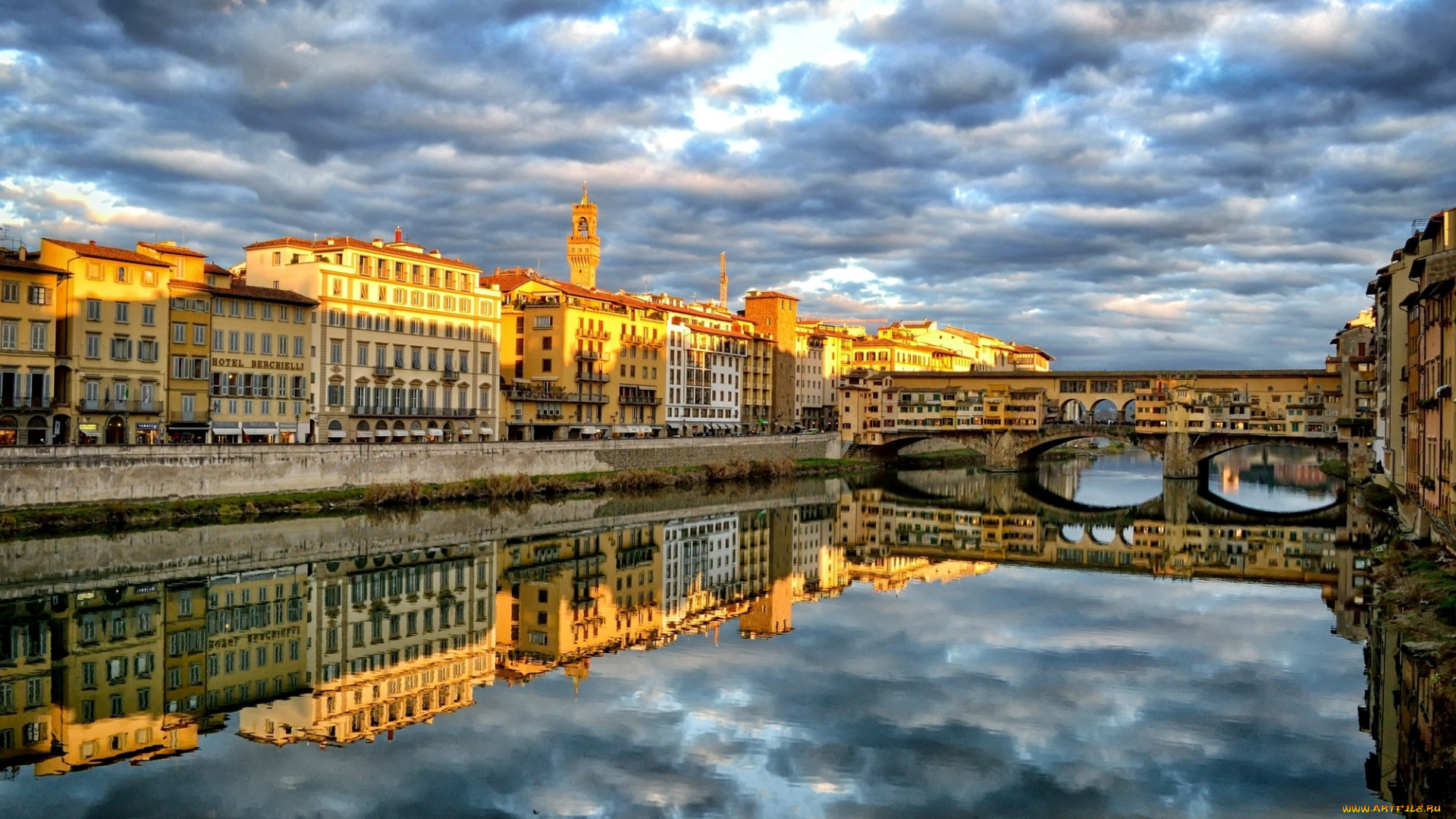 города, флоренция, , италия, мост, река