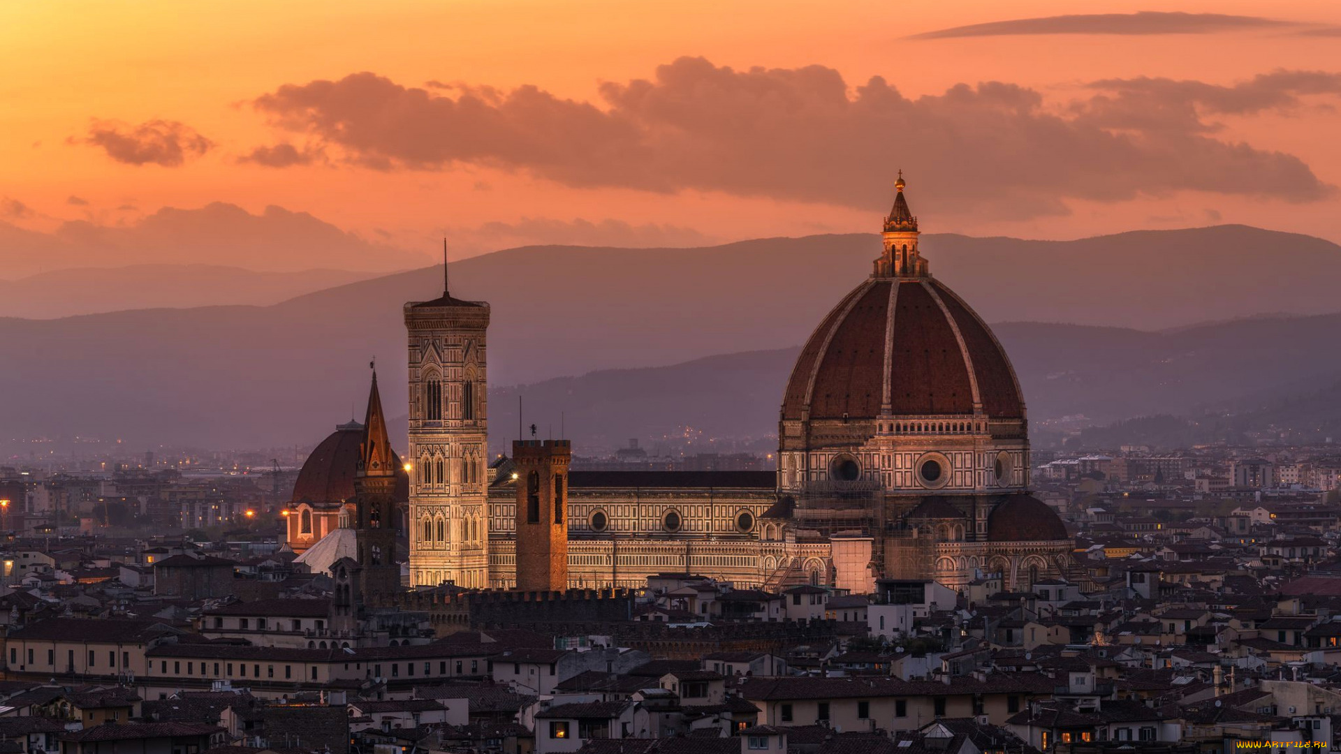 города, флоренция, , италия, панорама