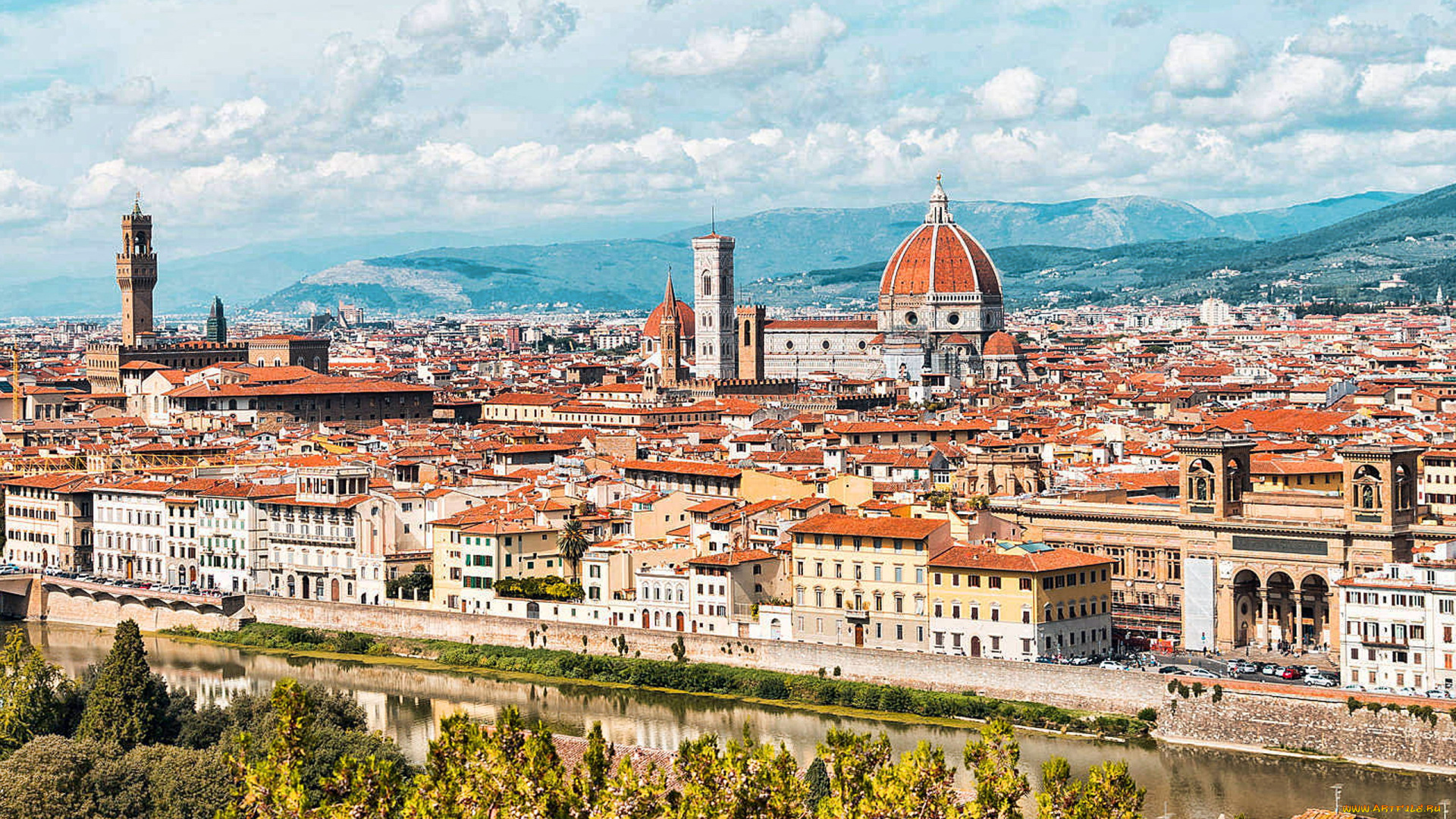 города, флоренция, , италия, панорама