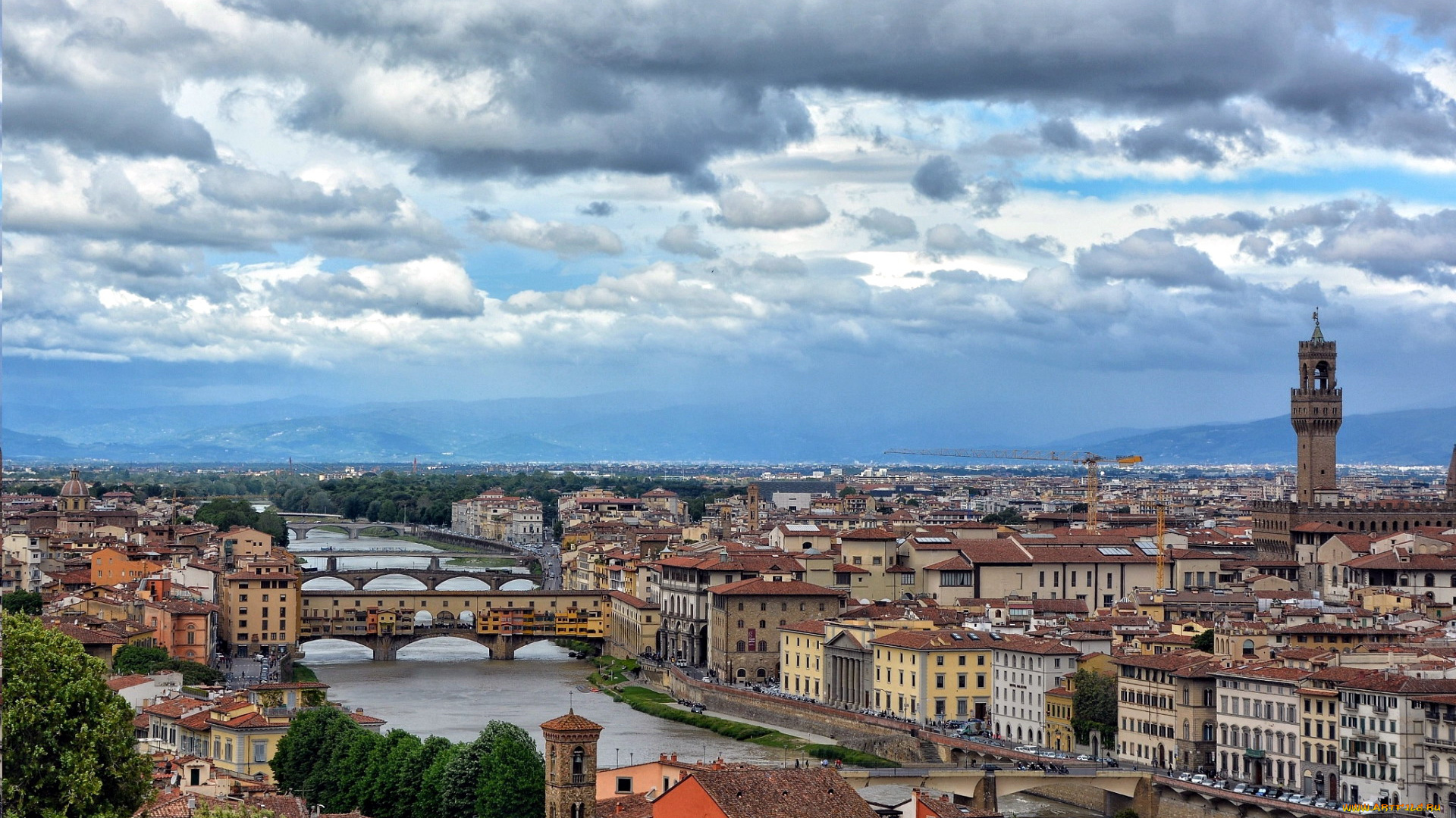 города, флоренция, , италия, панорама