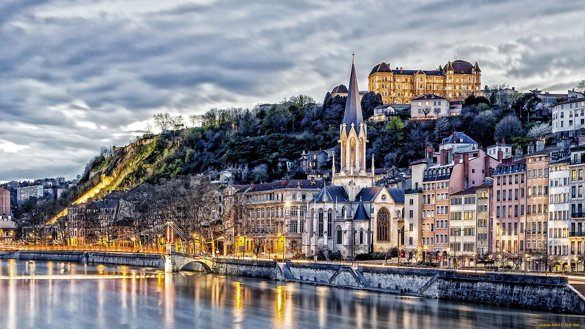 города, лион, , франция, мост, река