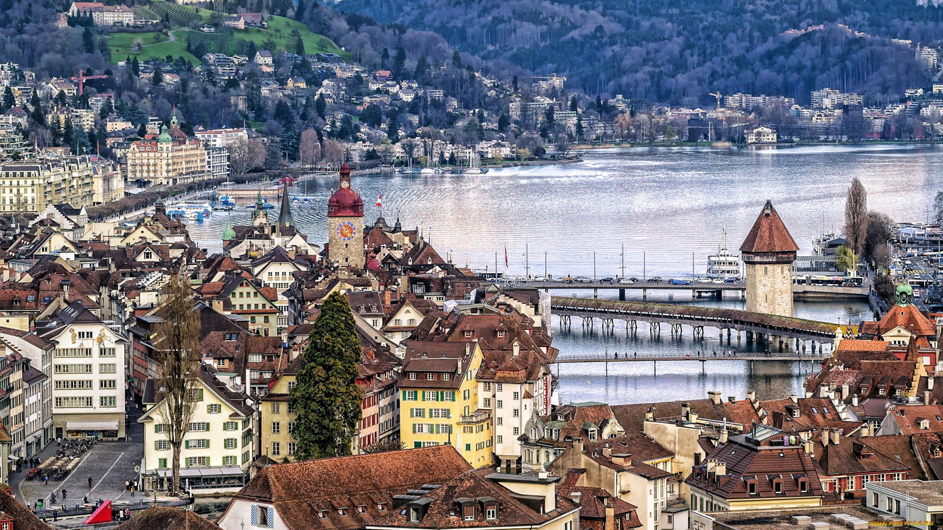 города, люцерн, , швейцария, панорама