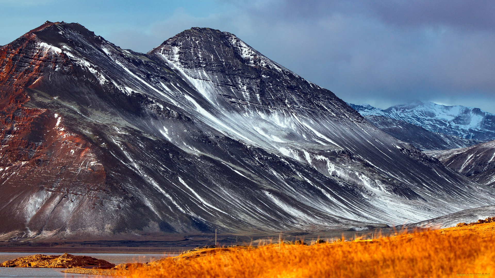 природа, горы, снег, тучи