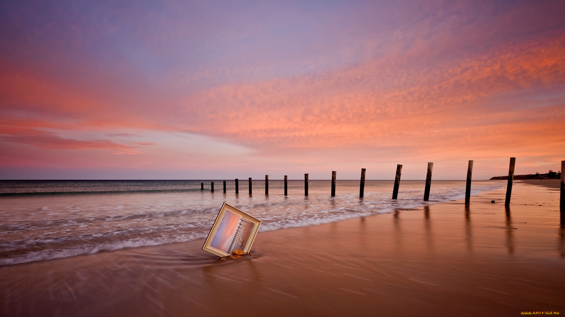 природа, восходы, закаты, закат, картина, берег, море, облака, небо