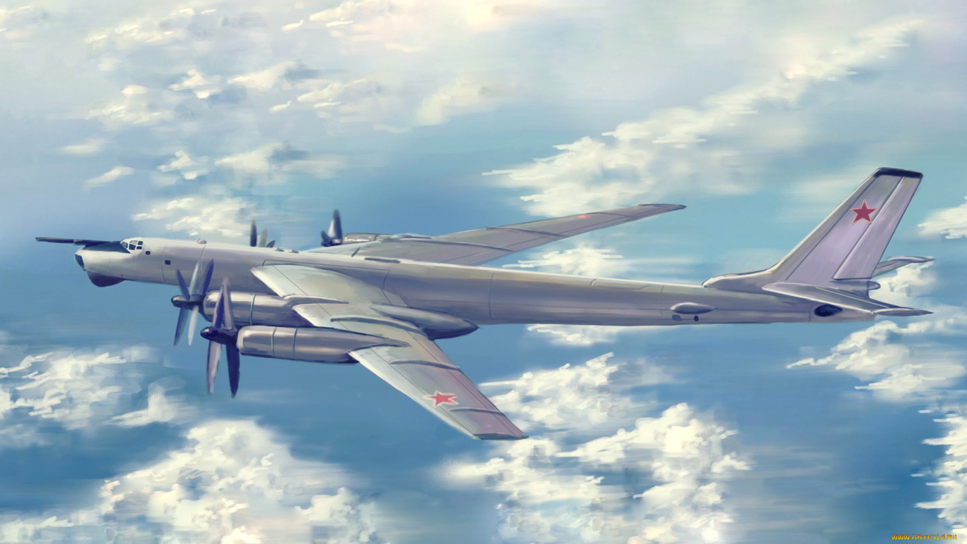 ту-95мс, авиация, 3д, рисованые, v-graphic, бомбардировщик, ракетоносец, ту95, стратегический, турбовинтовой, рисунок