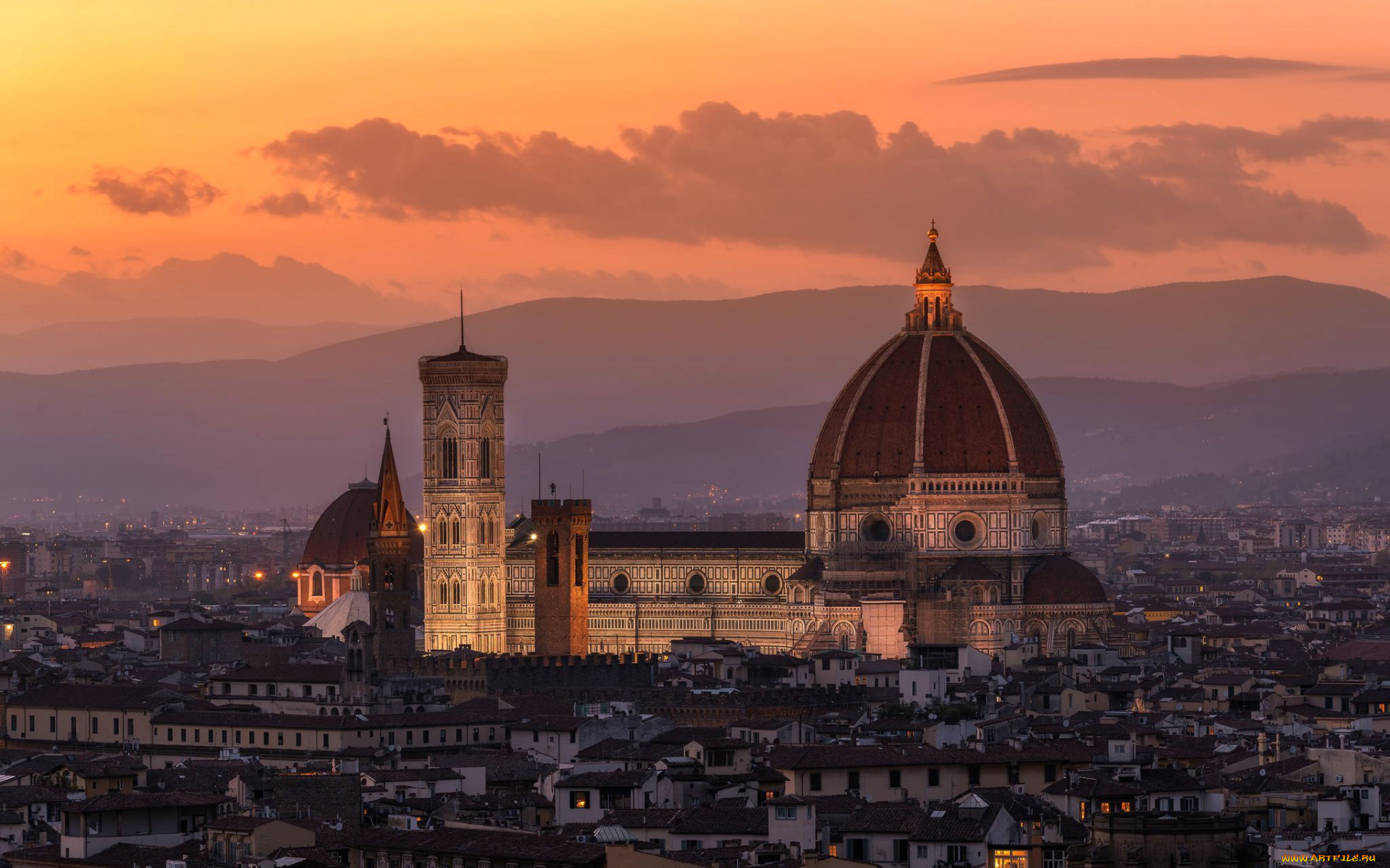 города, флоренция, , италия, панорама