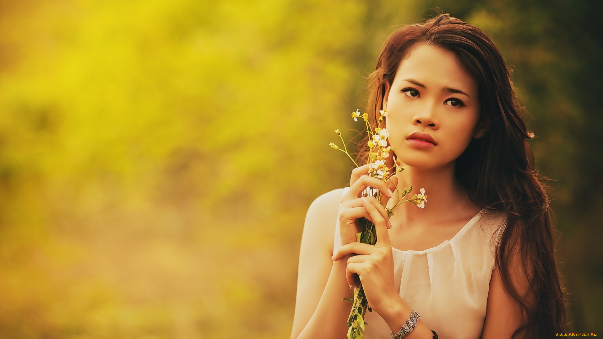 девушки, -, азиатки, браслет, букетик