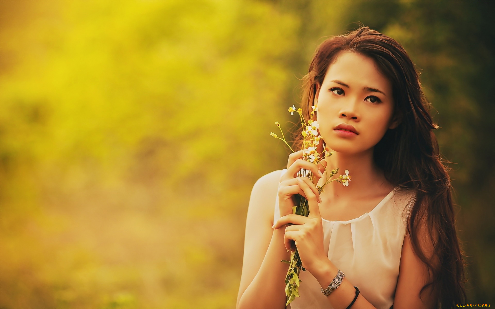 девушки, -, азиатки, браслет, букетик