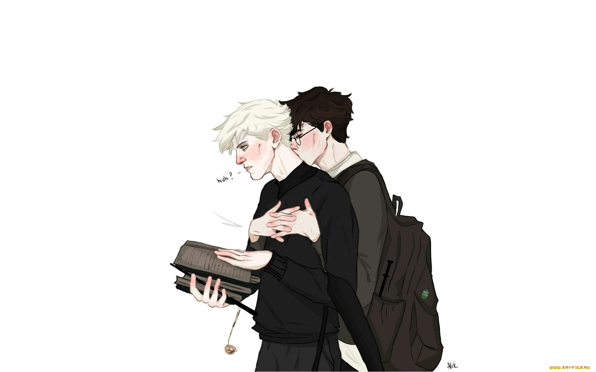 рисованное, кино, , мультфильмы, драко, малфой, гарри, поттер, объятия, книги, рюкзак