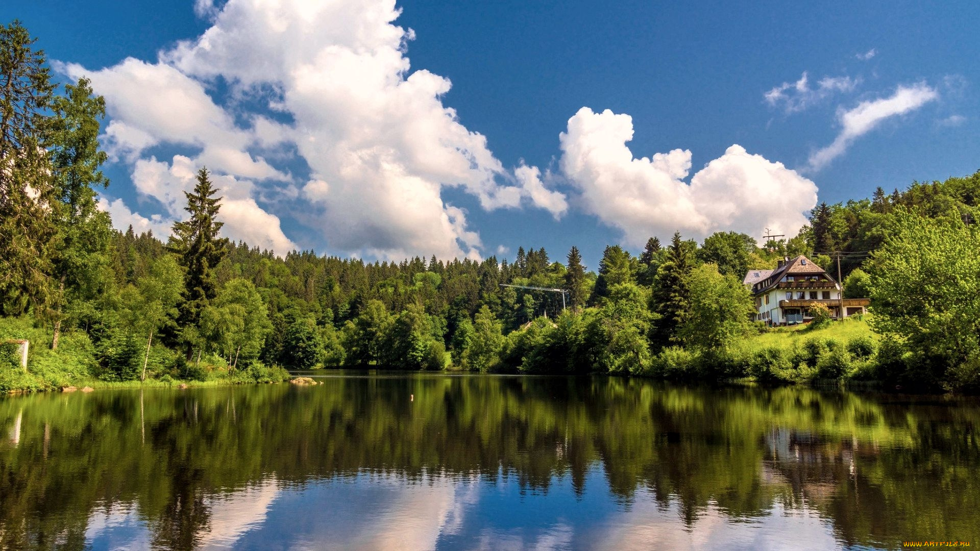 lake, klostermaier, black, forest, germany, города, -, здания, , дома, lake, klostermaier, black, forest