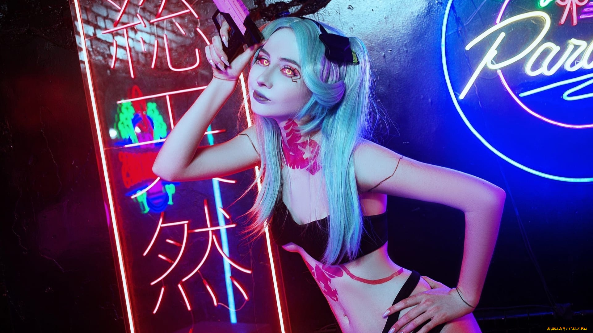 ziahrimustdie, арина, морро, девушки, -, креатив, , косплей, образ, белье, оружие, неон