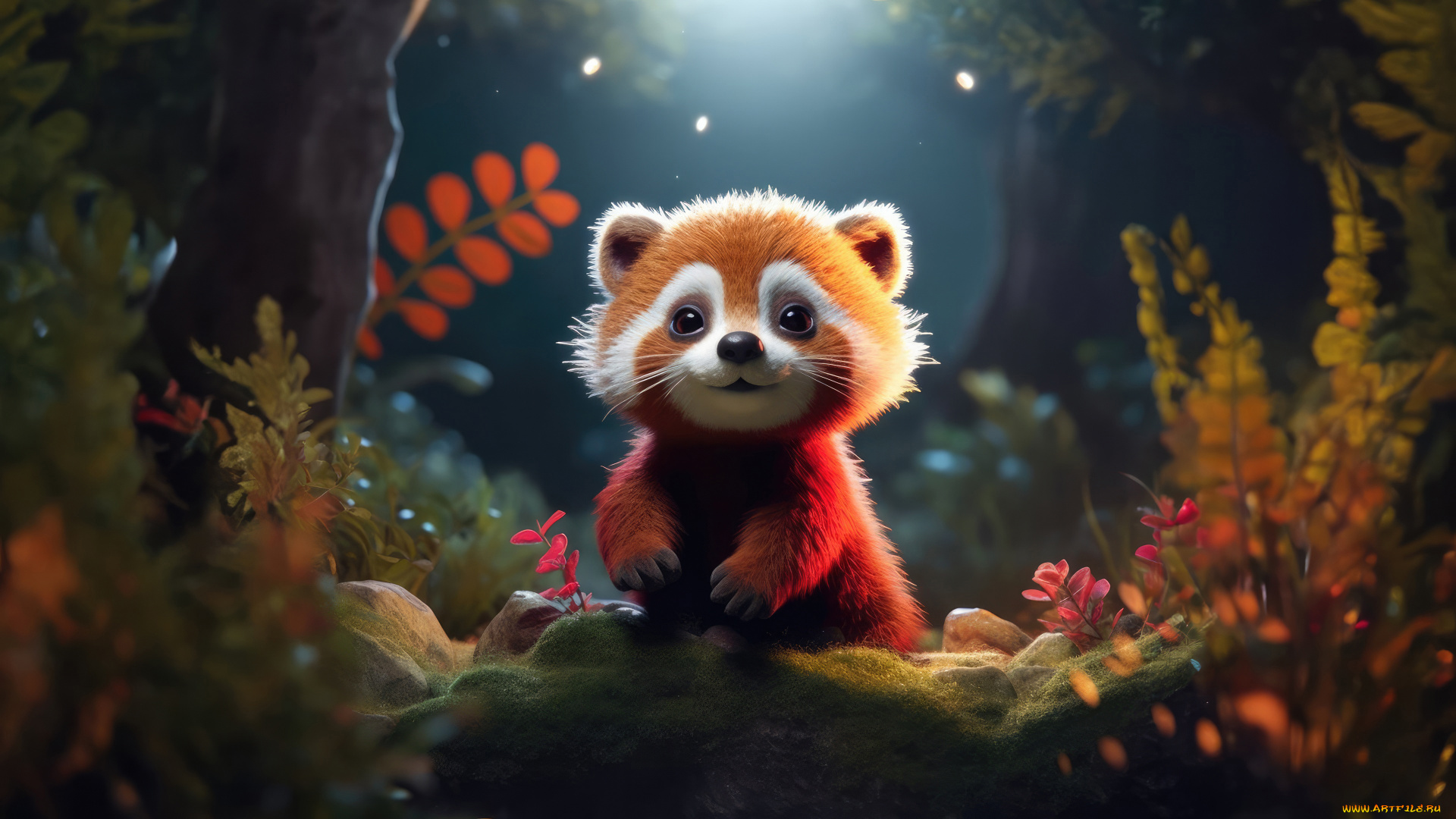 3д, графика, животные, , animals, красная, панда, очаровательная, ai, art, искусственный, интеллект