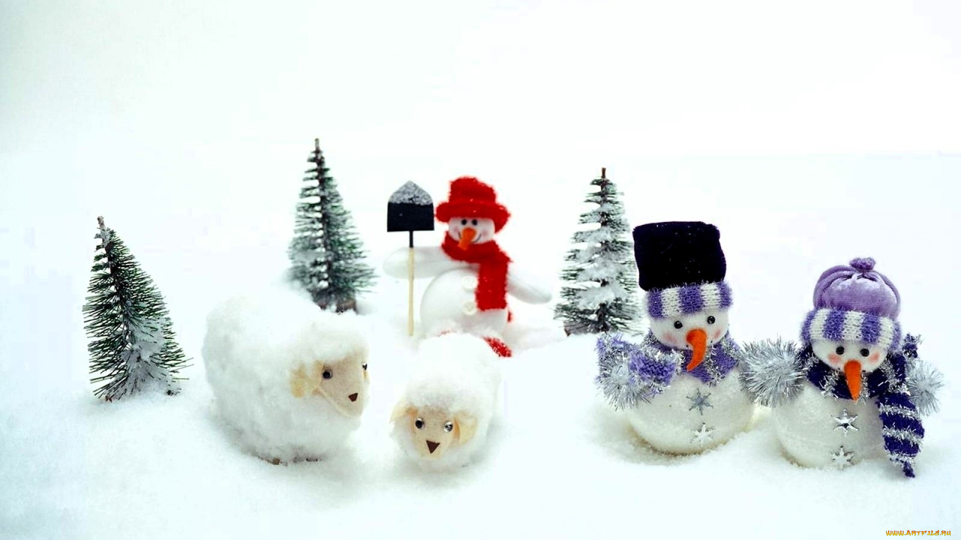праздничные, фигурки, ёлочки, снег, снговики, овечки