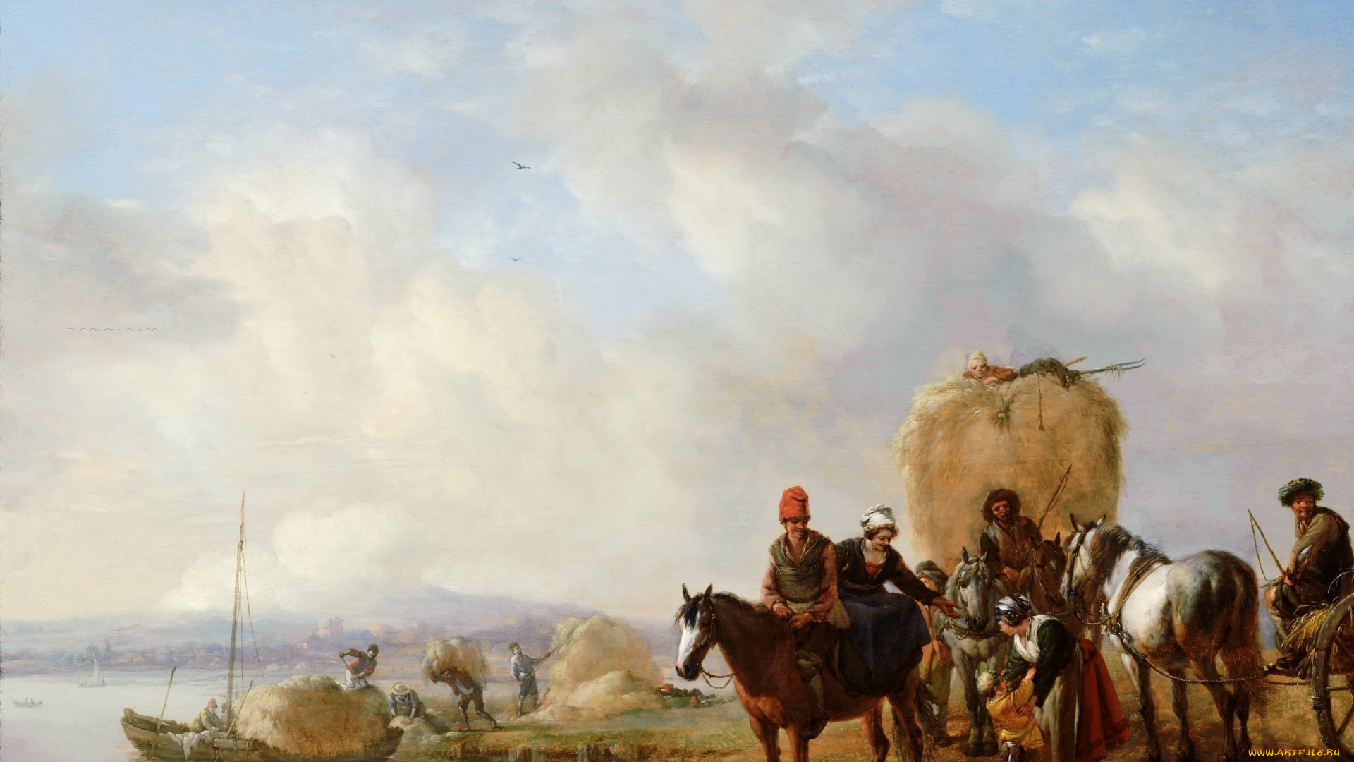 philips, wouwerman, рисованное, живопись, маурицхeйс, вауэрман, филипс, телега, с, сеном, gallerix