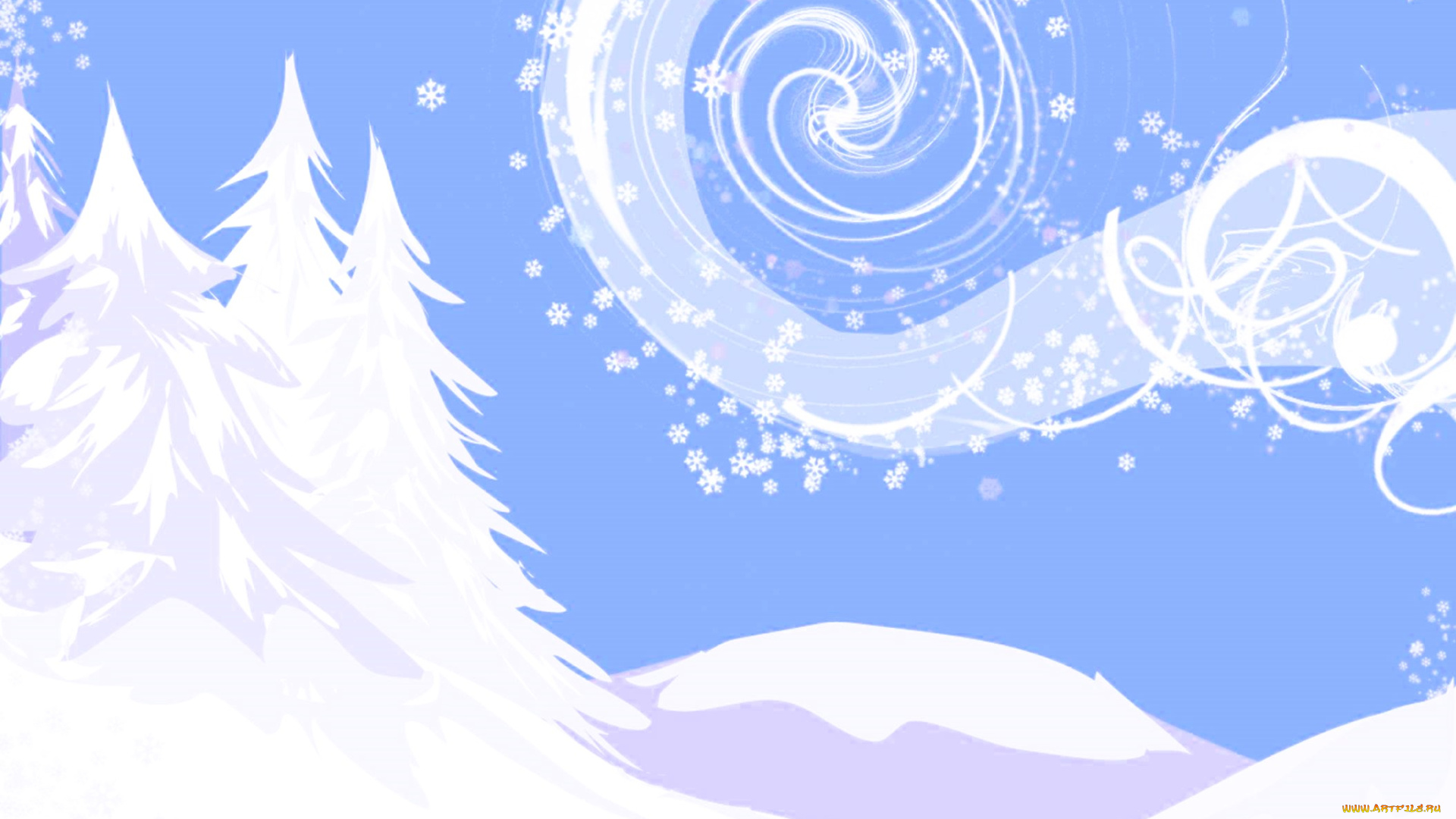 векторная, графика, природа, , nature, ёлки, снег, вьюга