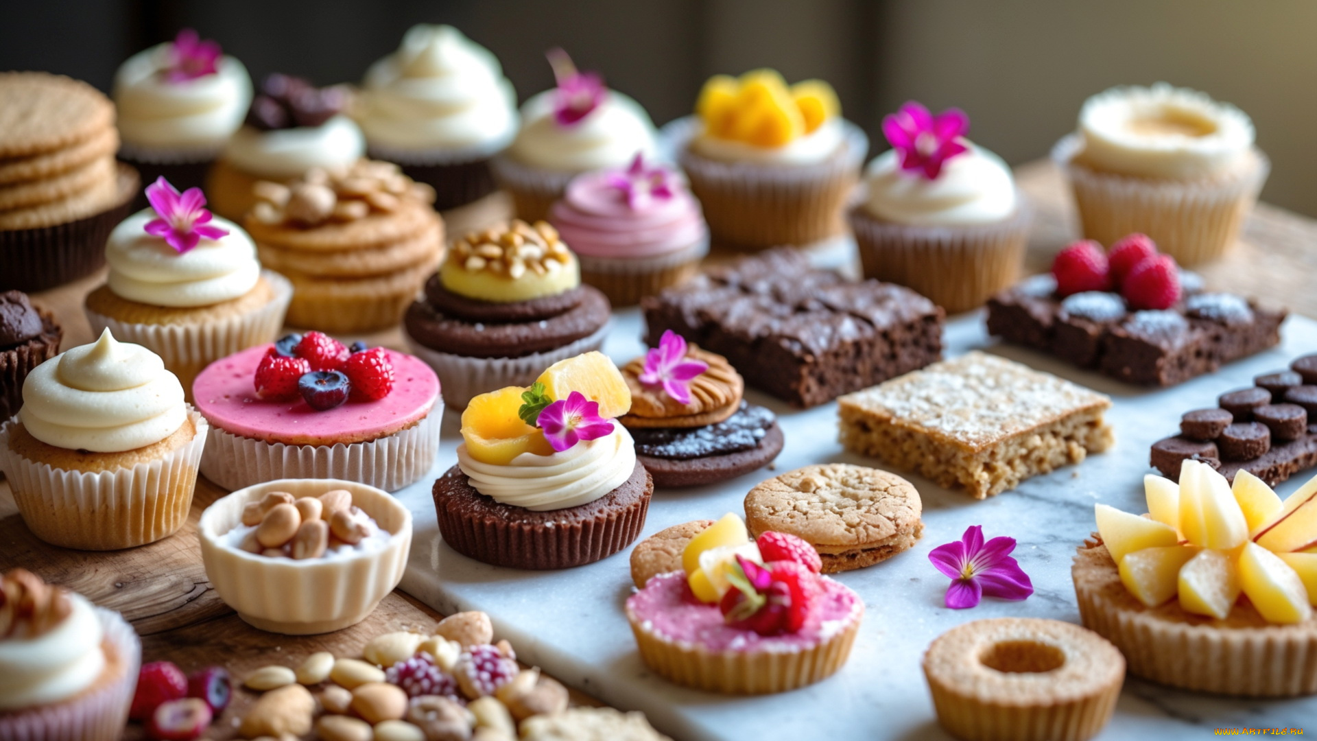 3д, графика, еда-, food, пирожные, ассорти