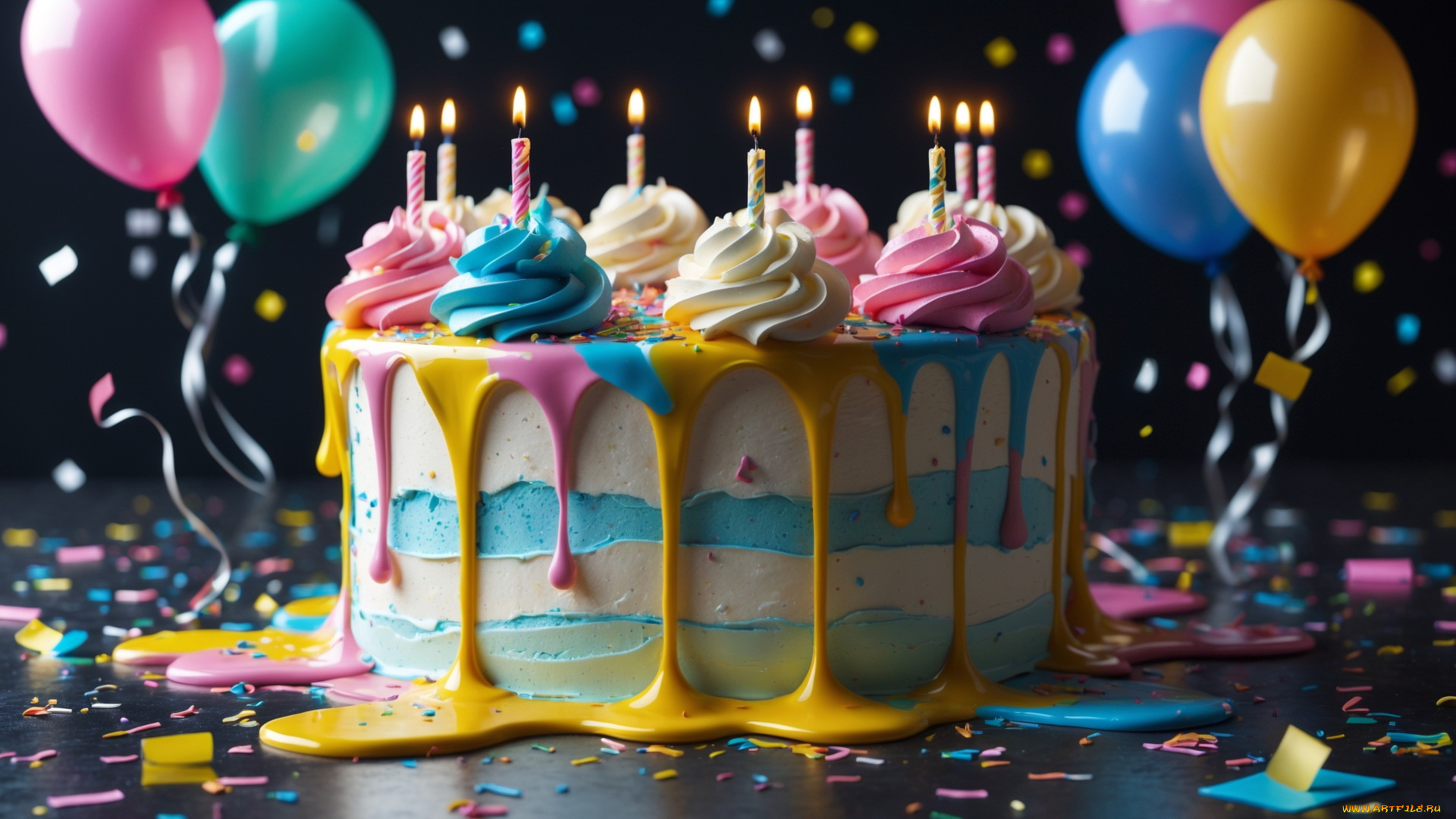 3д, графика, праздники, , holidays, шарики, торт, свечи