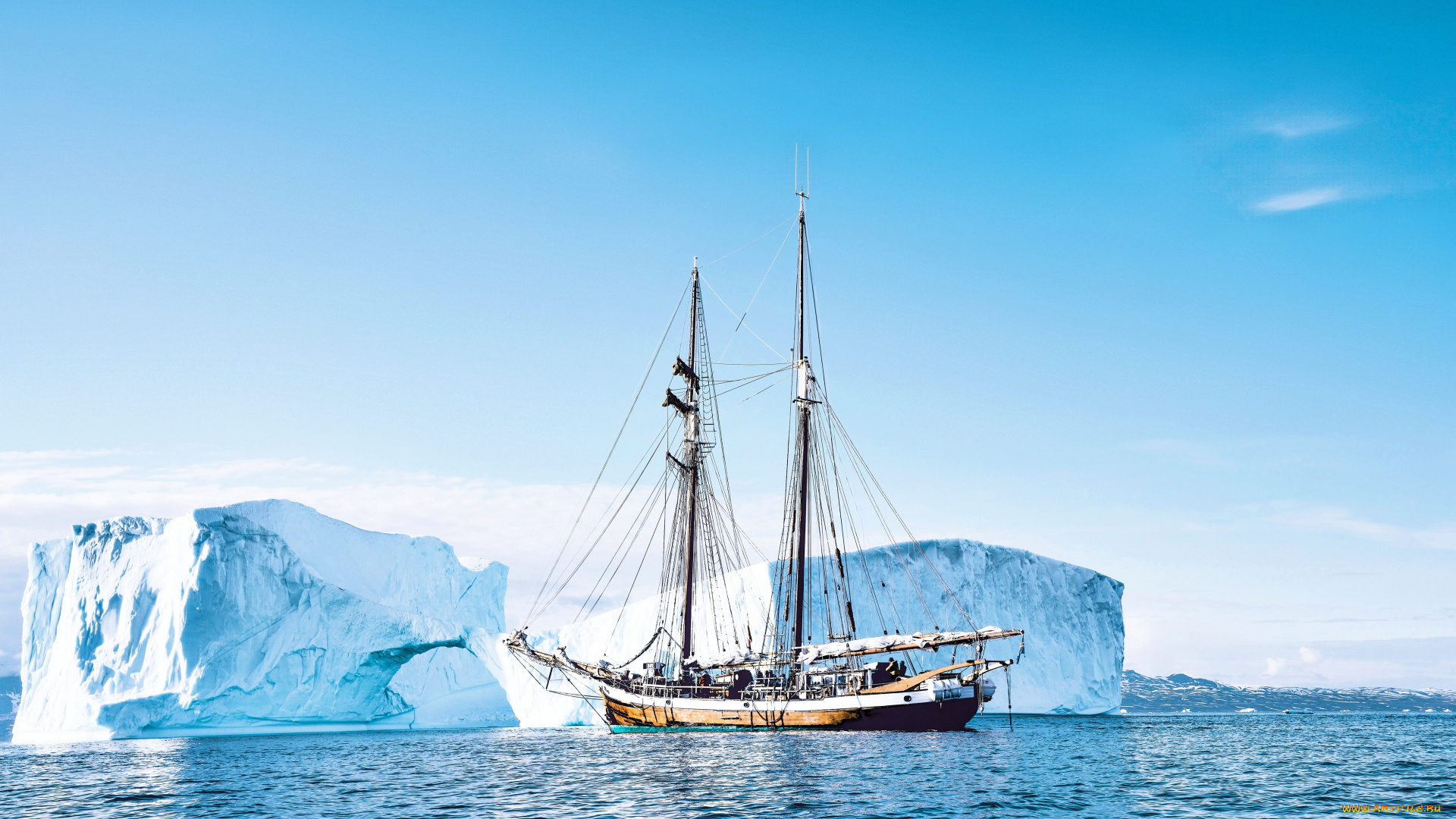 корабли, парусники, корабль, парусник, льды, море, айсберг, ледники