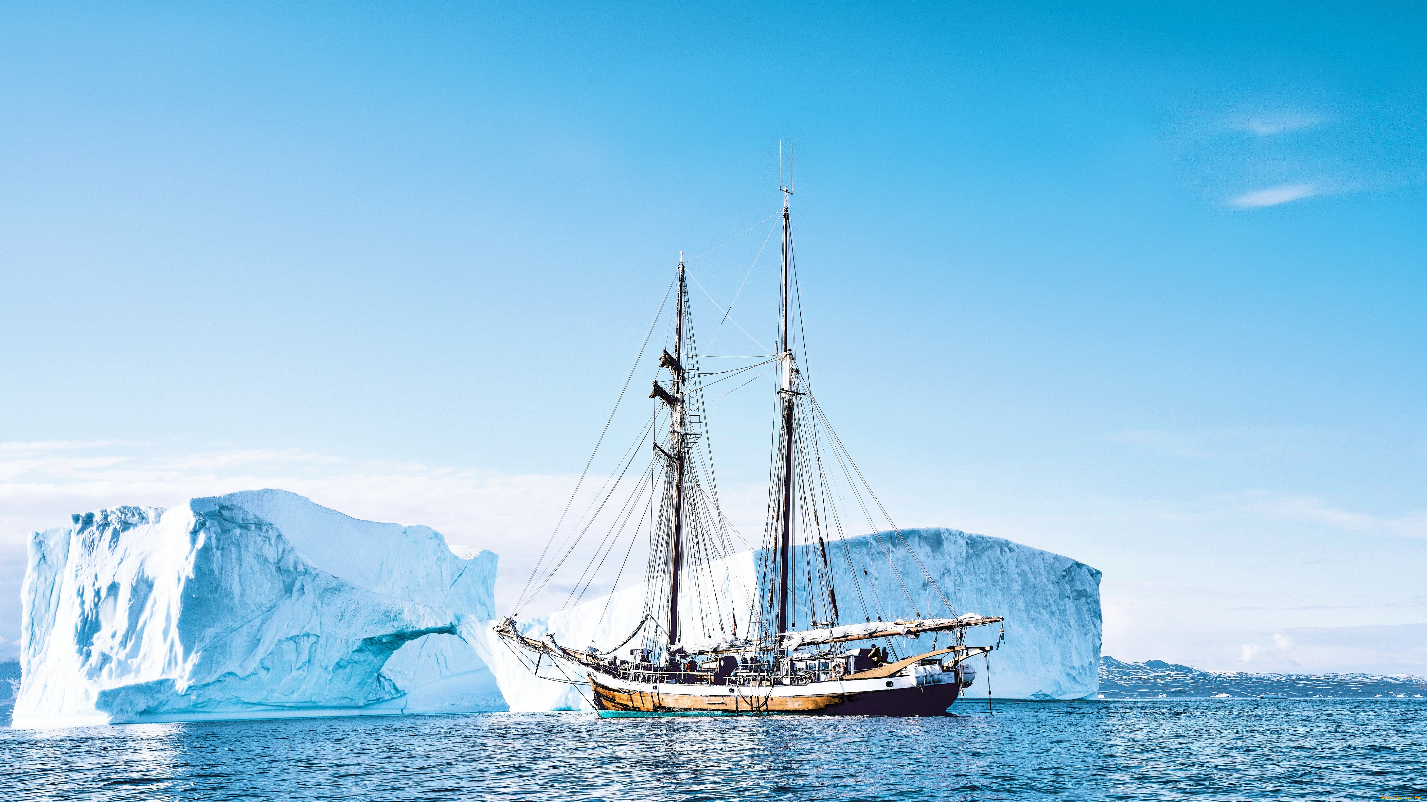 корабли, парусники, корабль, парусник, льды, море, айсберг, ледники