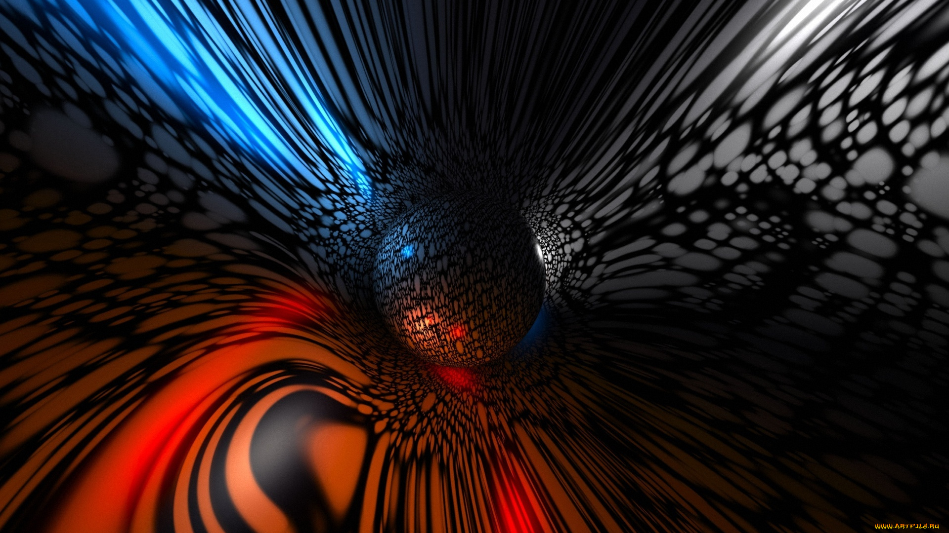 3д, графика, abstract, абстракции, свечение, абстракт, шар
