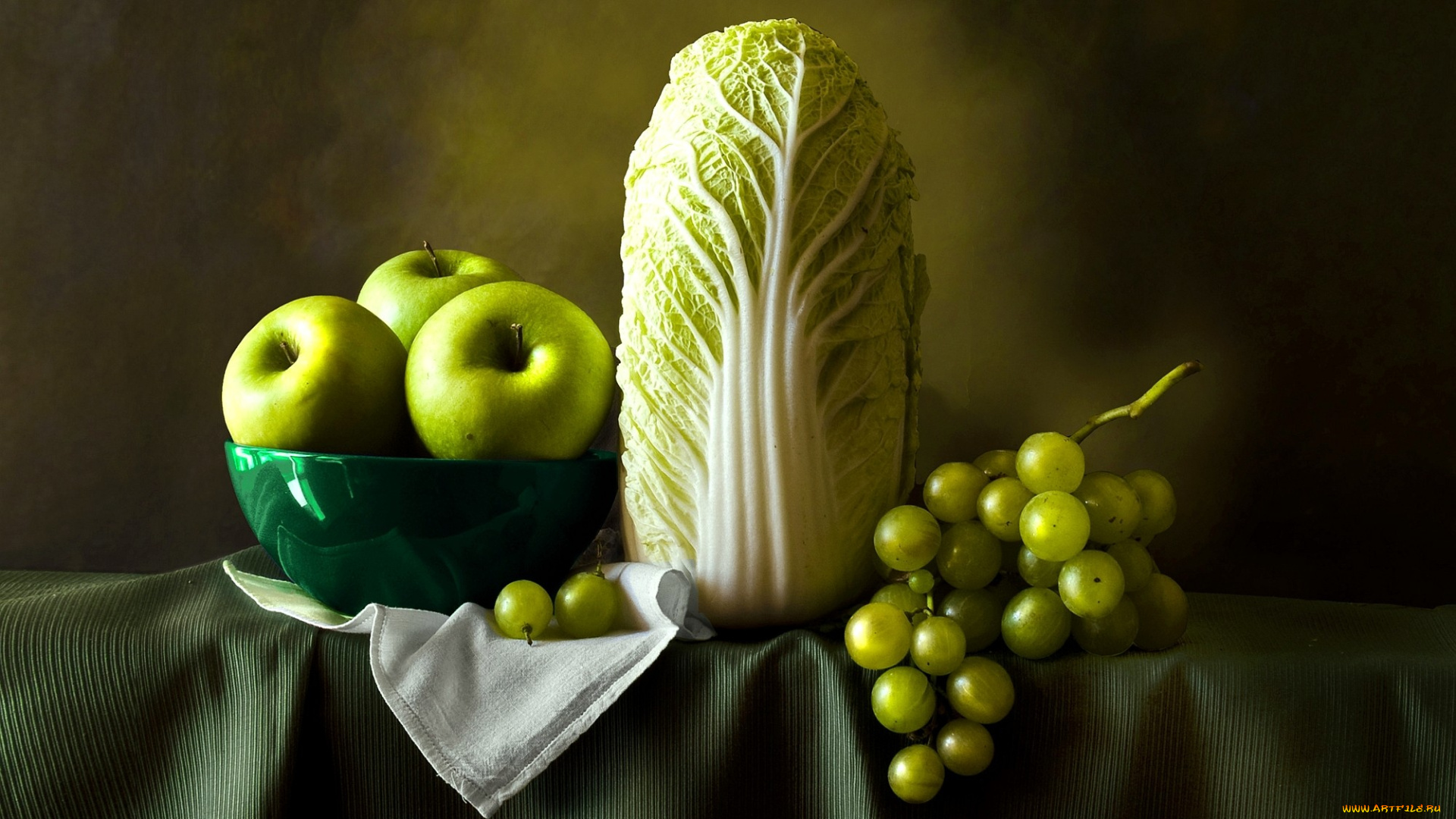 еда, фрукты, овощи, вместе, яблоки, виноград, зеленый, пекинская, капуста