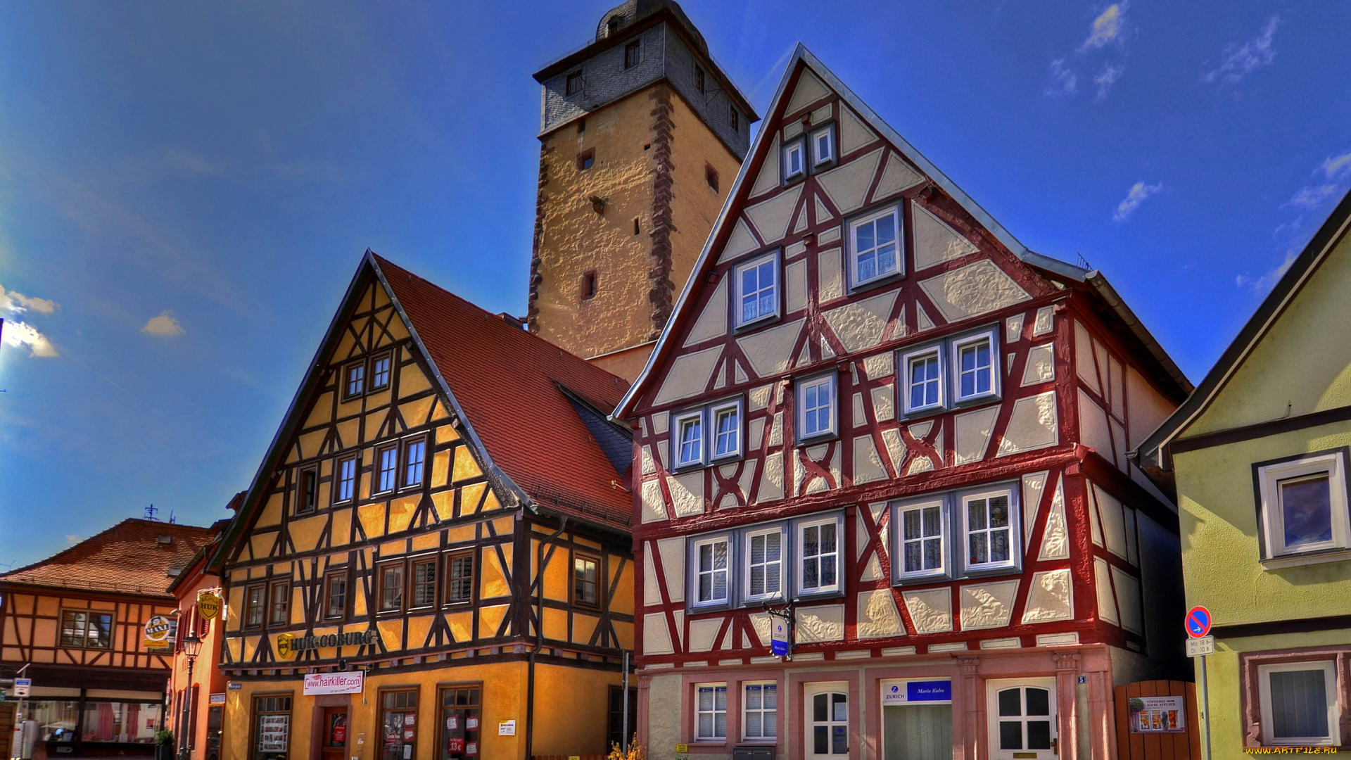 германия, бавария, лор, на, майне, города, здания, дома, улица