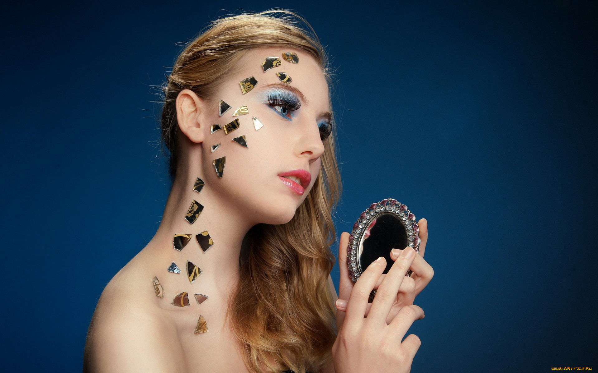 -Unsort, Блондинки, девушки, unsort, блондинки, зеркало, макияж, осколки