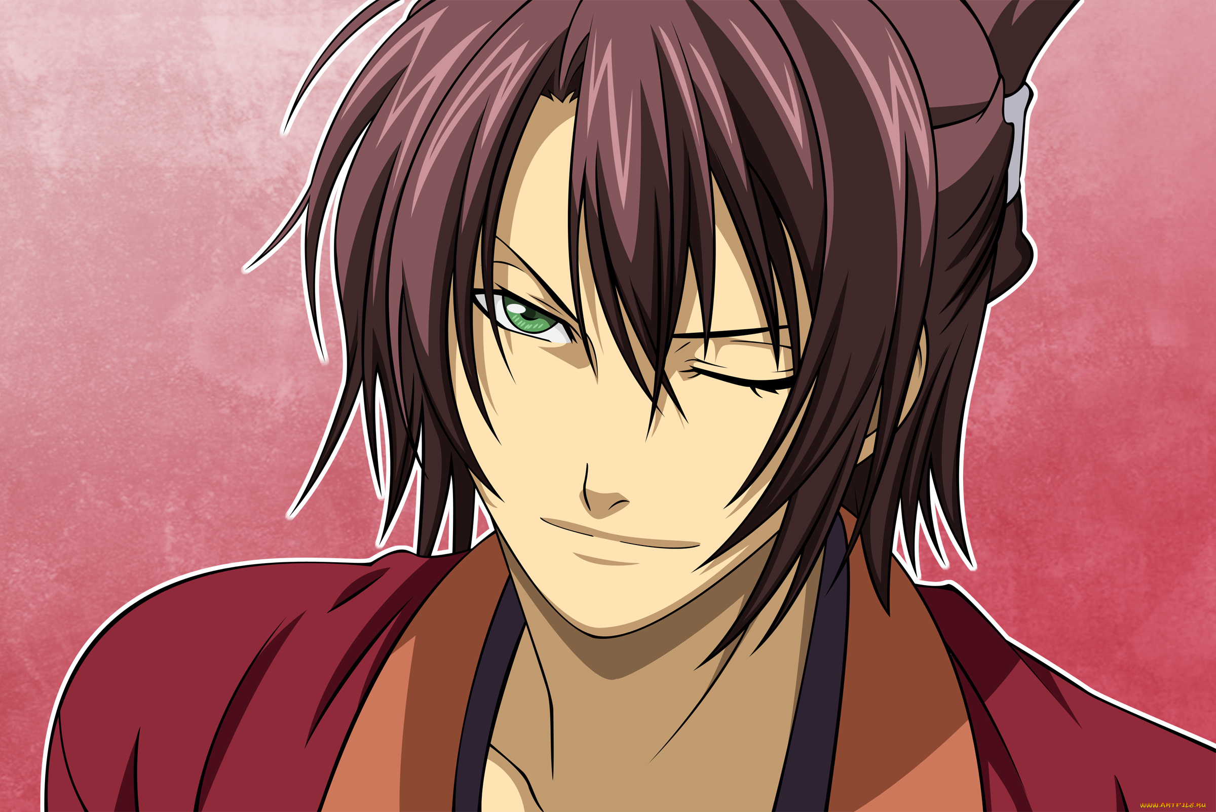 souji, okita, аниме, hakuoki, подмигивание, hakuouki