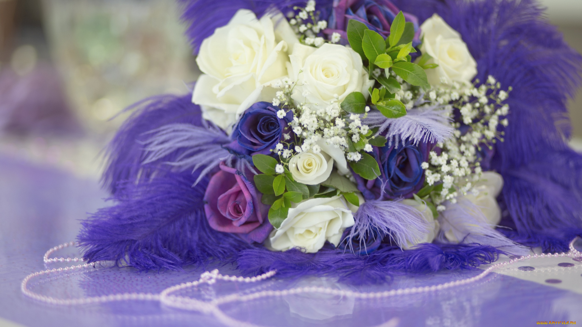 цветы, букеты, , композиции, гипсофила, розы, перья