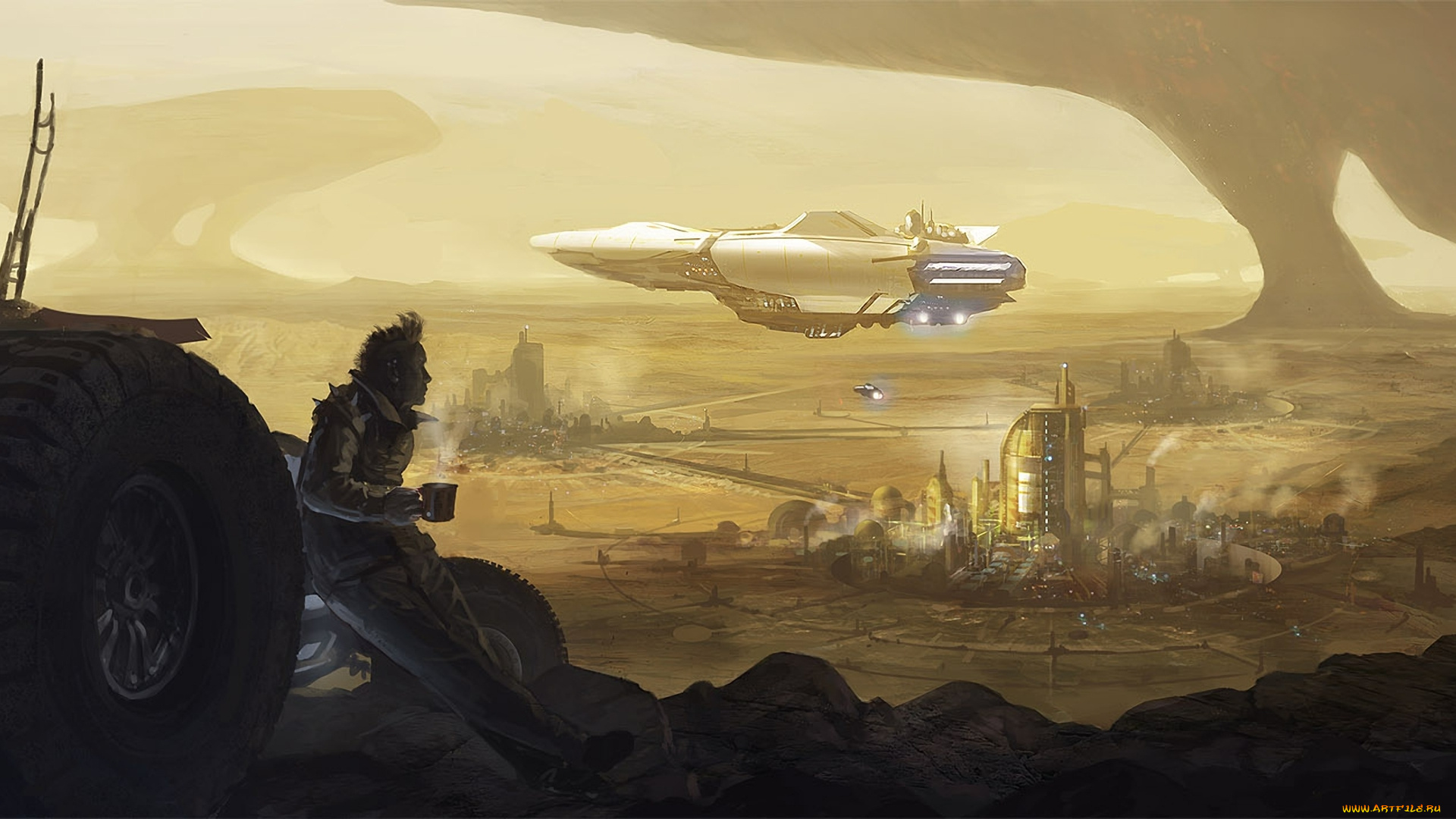 фэнтези, иные, миры, , иные, времена, город, корабль, кружка, гарячий, напиток, космический