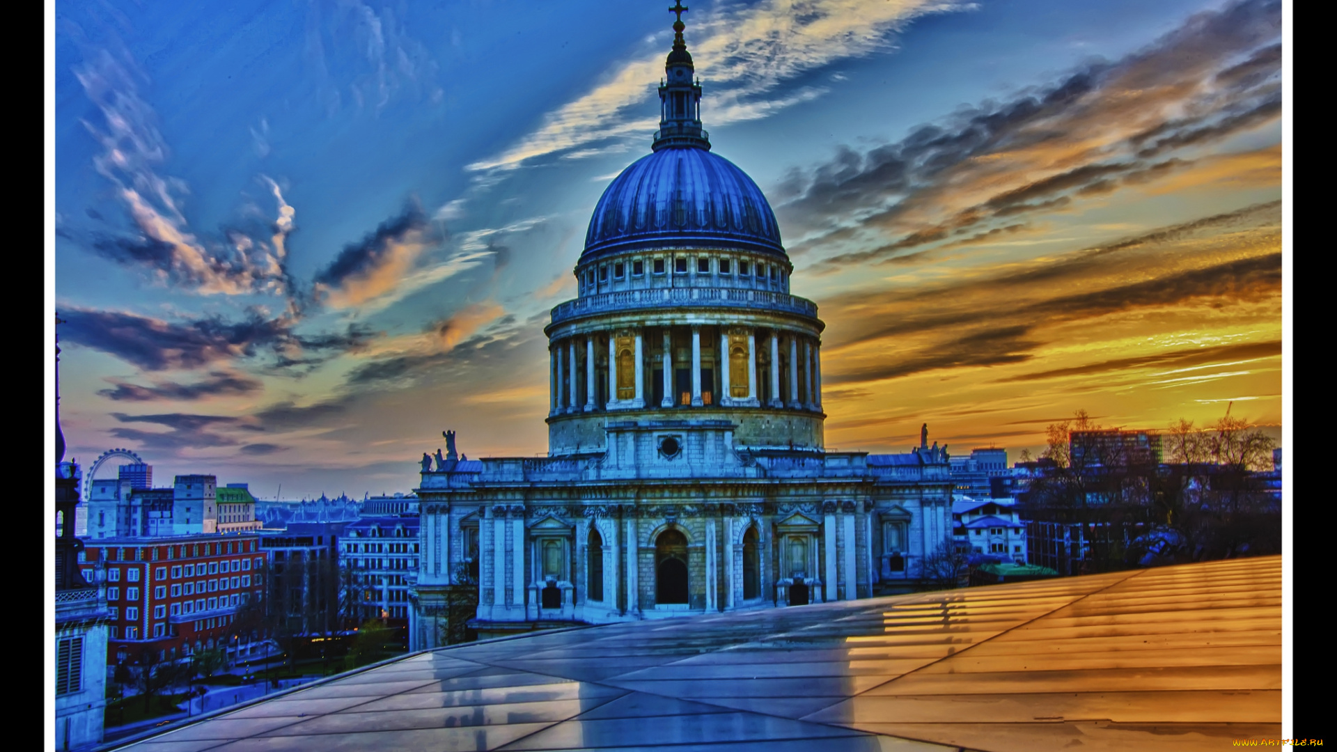 города, лондон, , великобритания, собор, закат, заря, st, paul's, cathedral, london, england