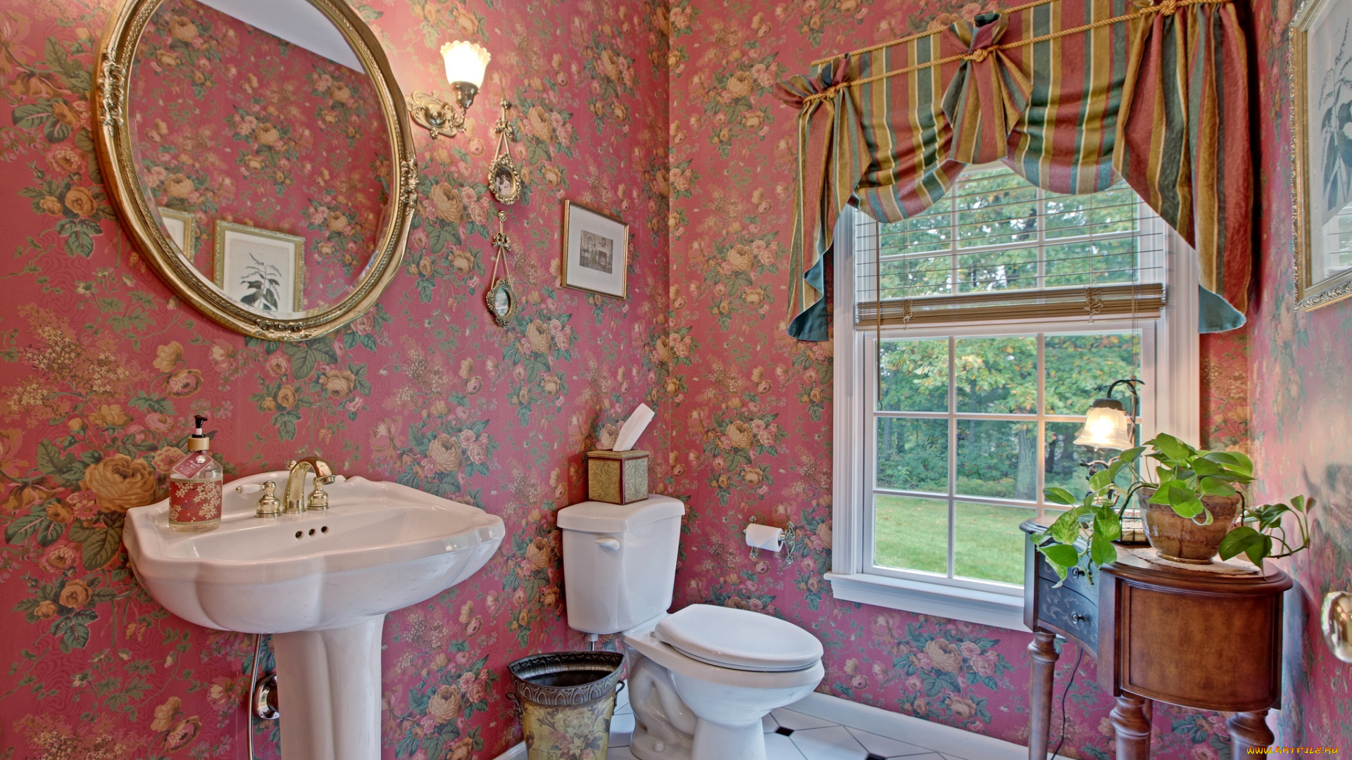 интерьер, ванная, и, туалетная, комнаты, зеркало, умывальник