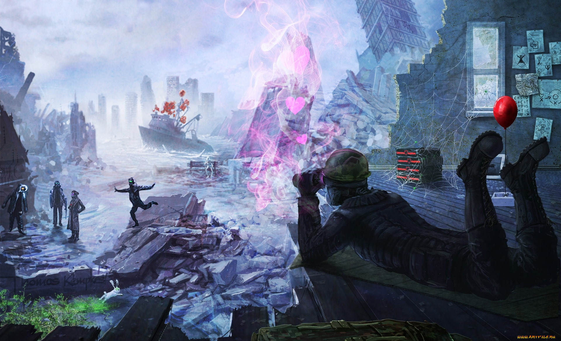 фэнтези, иные, миры, , иные, времена, постапокалипсис, будущее, надувные, шарики, люди, ботинки, бинокль