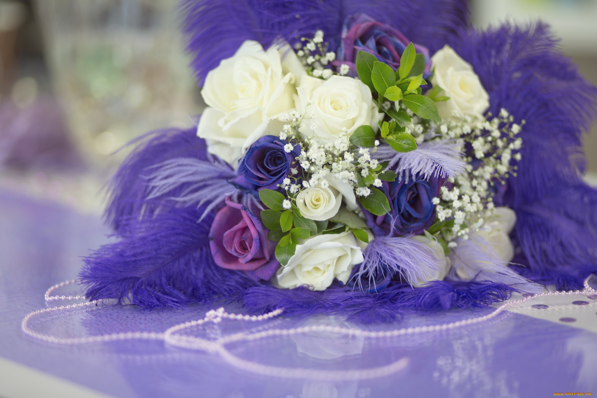 цветы, букеты, , композиции, гипсофила, розы, перья